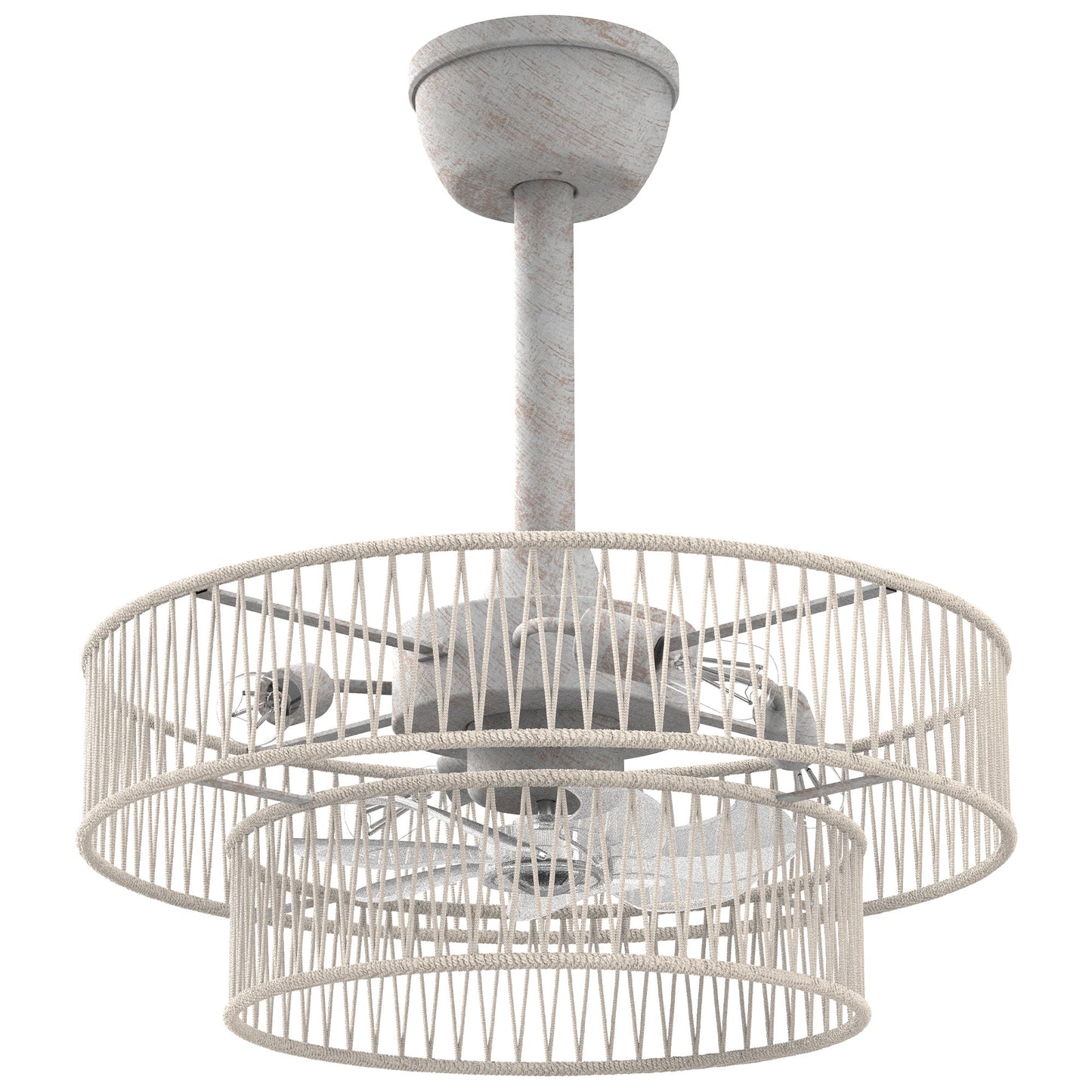 DC2030-BellaDepot 19.7" Hokkaido Distressed White Finish Simple Style Reversible Ceiling Fan with Remote and 4 Lights, 6-speed Bladeless Ceiling Fan