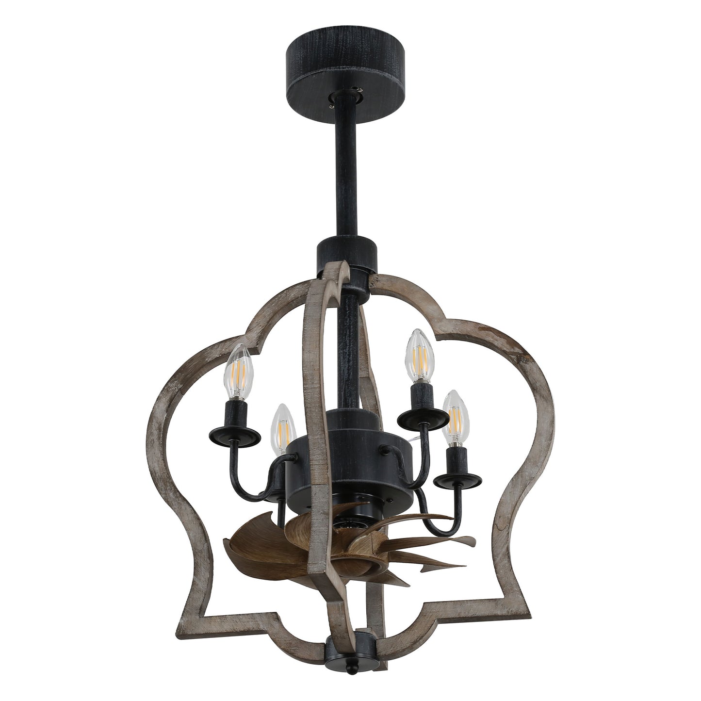 BD1501-BellaDepot 14.6" Farmhouse Distressed Wood Caged Reversible Ceiling Fan with Remote and 4 Lights