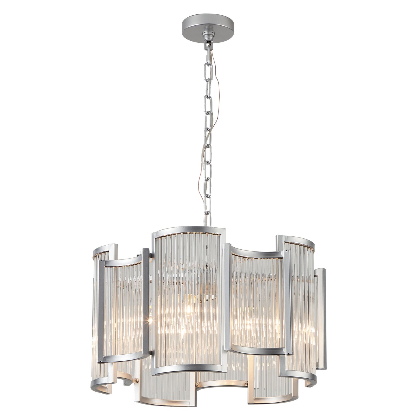 GED006-BellaDepot 20.5" Luxury Silver Metal Glass Chandelier with Chain and 5 Light