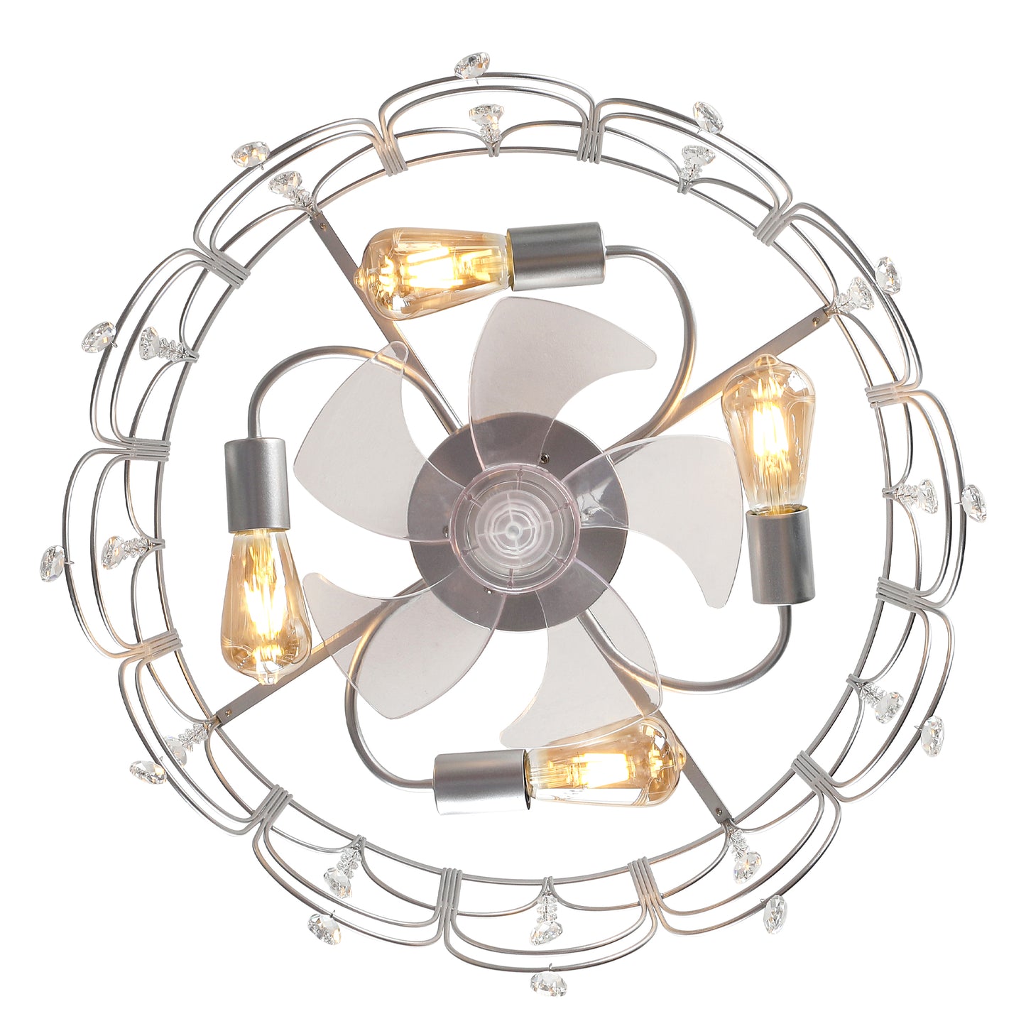 DC2105-BellaDepot 20.8" Black/Silver Dream Crystal Reversible Ceiling Fan with Remote and 4 Lights, 6-speed Bladeless Ceiling Fan