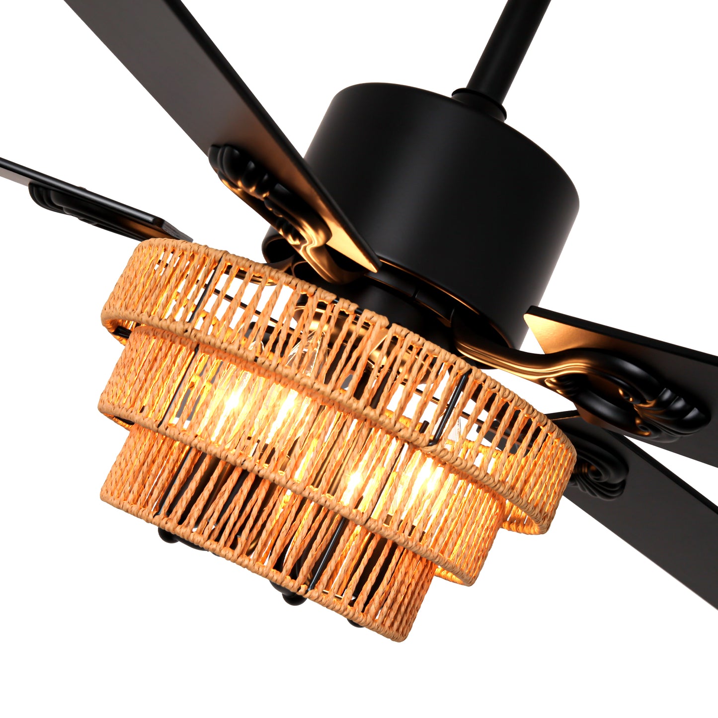 BellaDepot 52" Farmhouse Brown Rattan Caged Ceiling Fan with Remote Control, 5 Blades Standard Ceiling Fan with Lights - DC5221