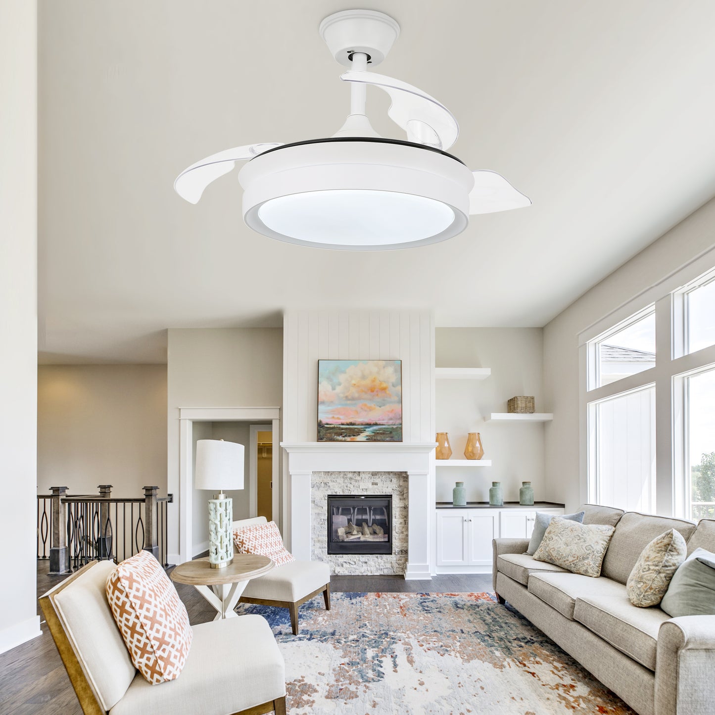 DC3605-36" Gold/Black/White Finish Retractable Ceiling Fan with Remote and LED Light Kit Included, CCT Dimmable Ceiling Fan