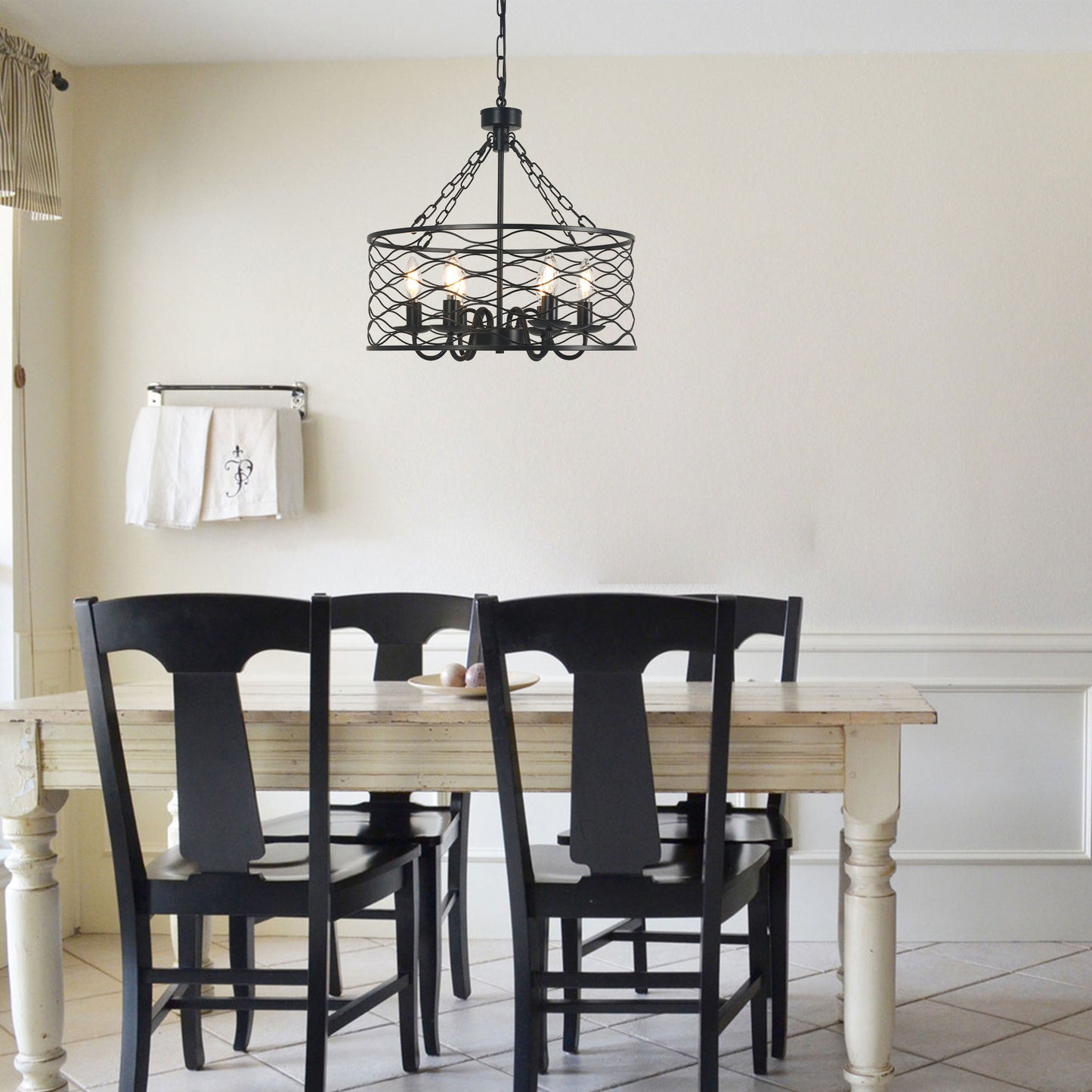 FC4081-Industrial Modern Design Metal Caged Chandelier, Geometric Pendant Light with Light Kit and Adjustable Chain