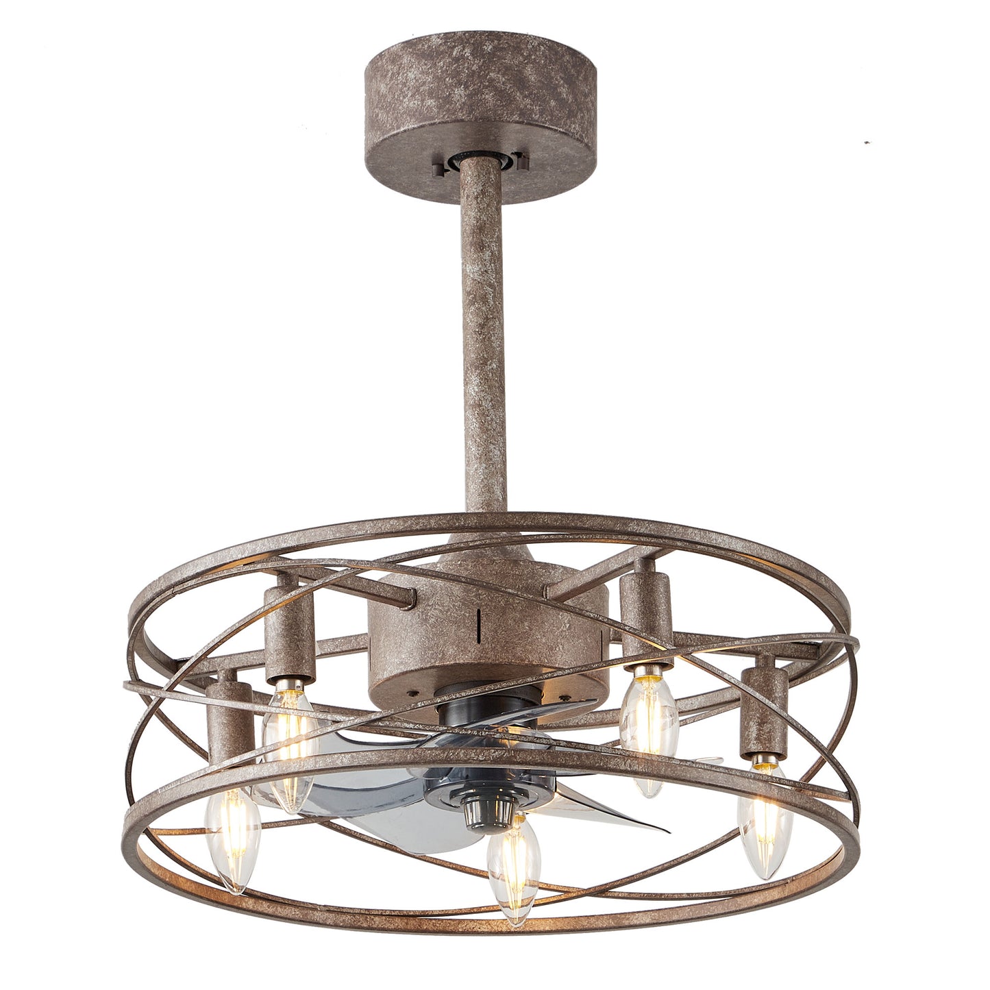 GED001-BellaDepot 18" Distressed Retro Reversible Caged Ceiling Fan with Remote and 5 Lights