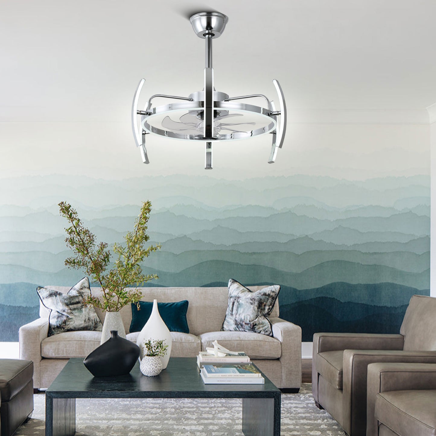 DC2405-BellaDepot 24.4" Black/Gold/White/Brown/Chrome DIY Shape Reversible Ceiling Fan with Remote and LED Light Kit Included