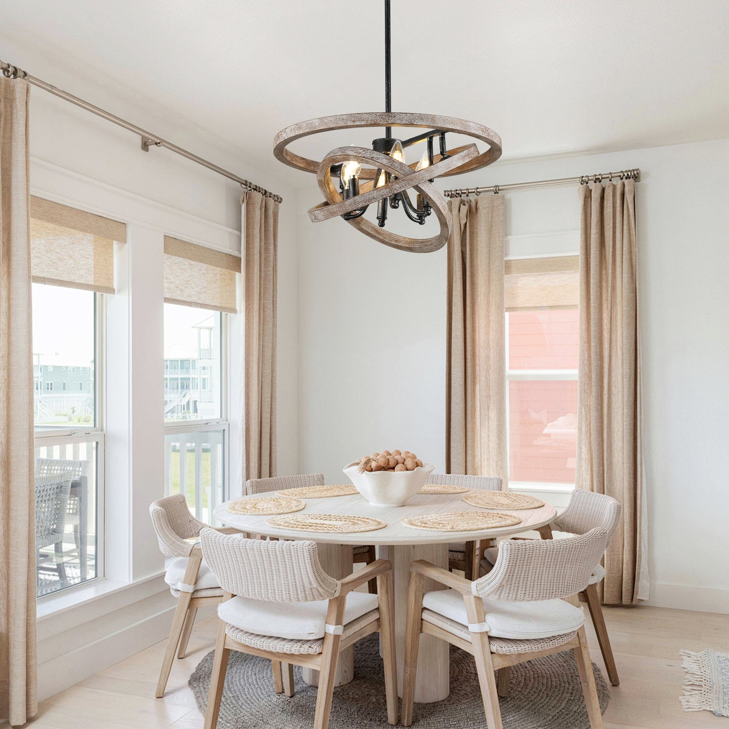 FC4111-BellaDepot Lights Classic Wood Chandelier, Height Adjustable Home Decoration Pendant Light