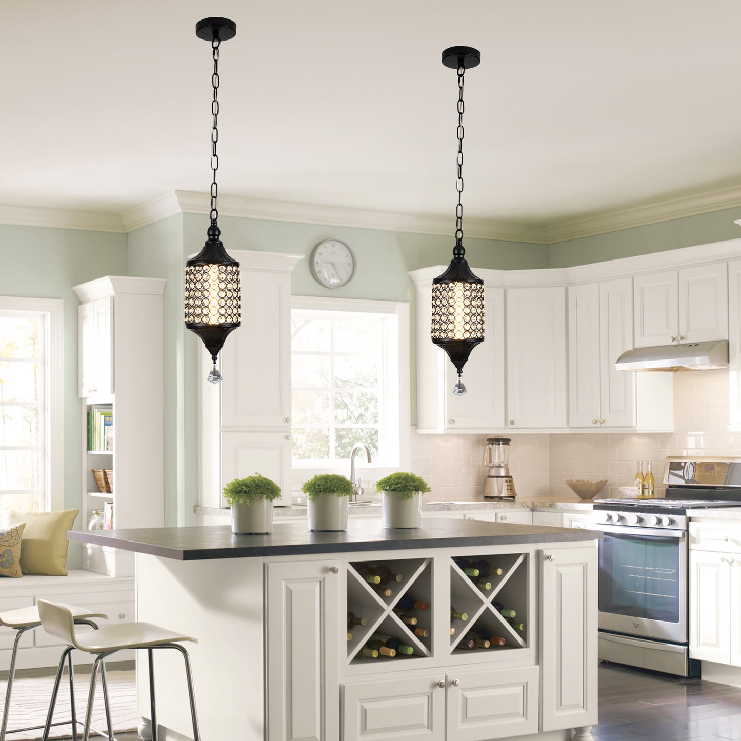 FC4075-LED Glamorous Luxury Crystal Geometric Chandelier, Height Adjustable Pendant Light