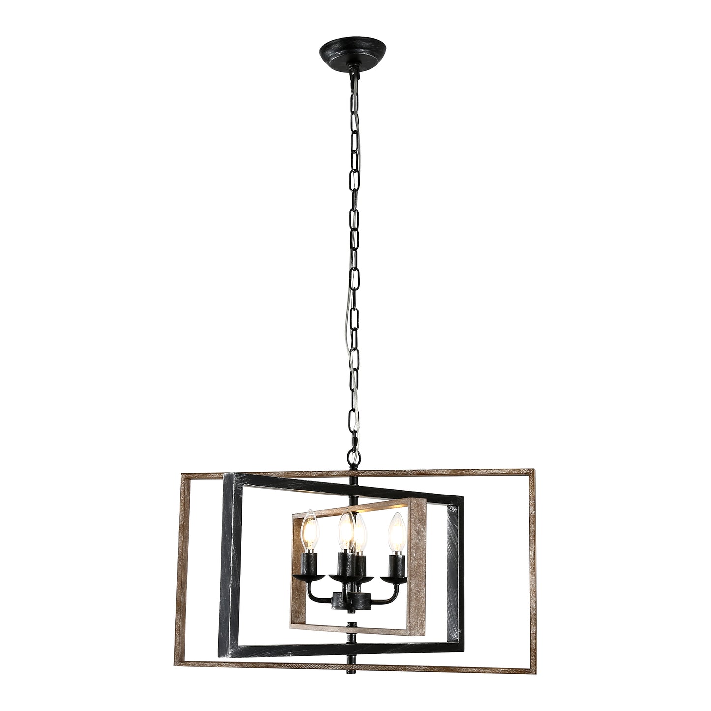 FC4114-4 Lights Geometric Wood Chandelier, Height Adjustable Home Decoration Pendant Light