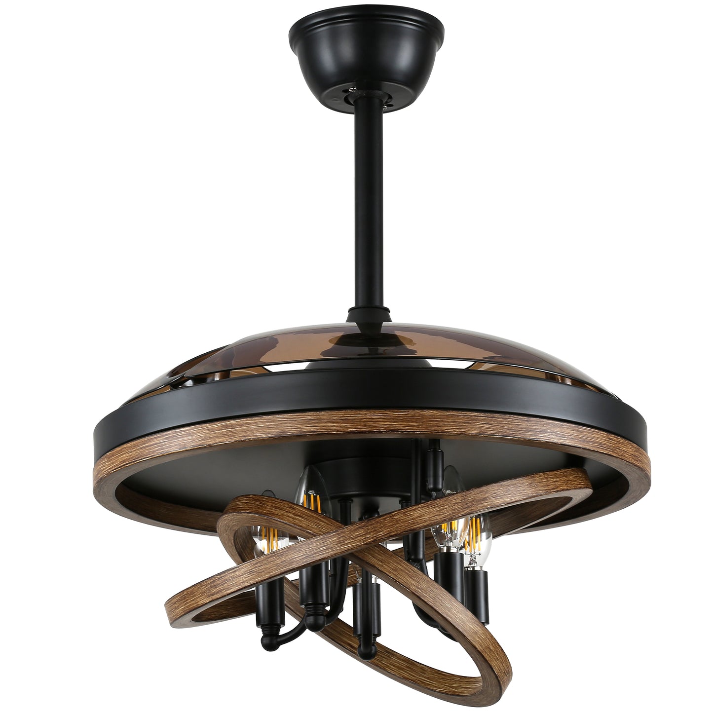 BellaDepot 42" Farmhouse Industrial Brown Retractable Ceiling Fan with Remote Control, Invisible Blades Ceiling Fan with Lights - DC4266