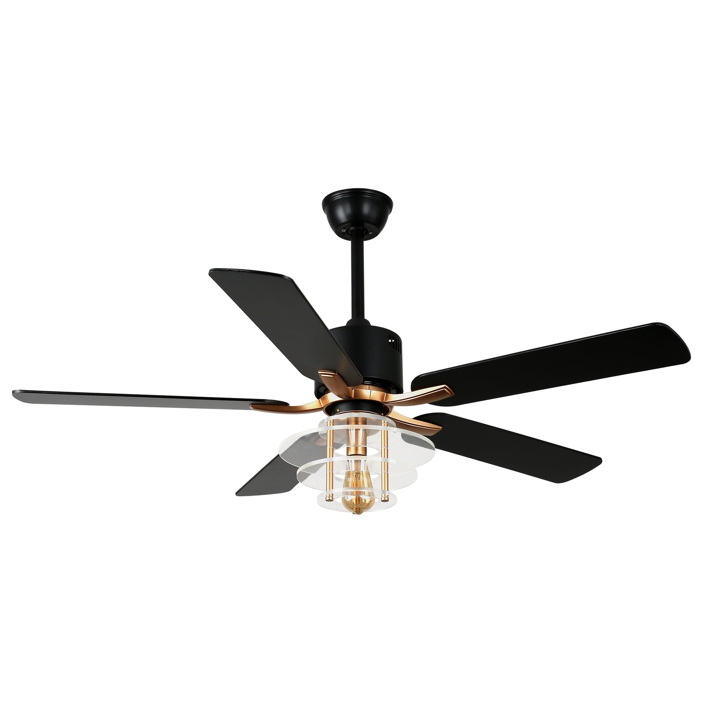 BellaDepot 52" Modern Black or Chrome Acrylic Shade Ceiling Fan with Remote Control, 5 Blades Standard Ceiling Fan with Lights - DC5222-B/C