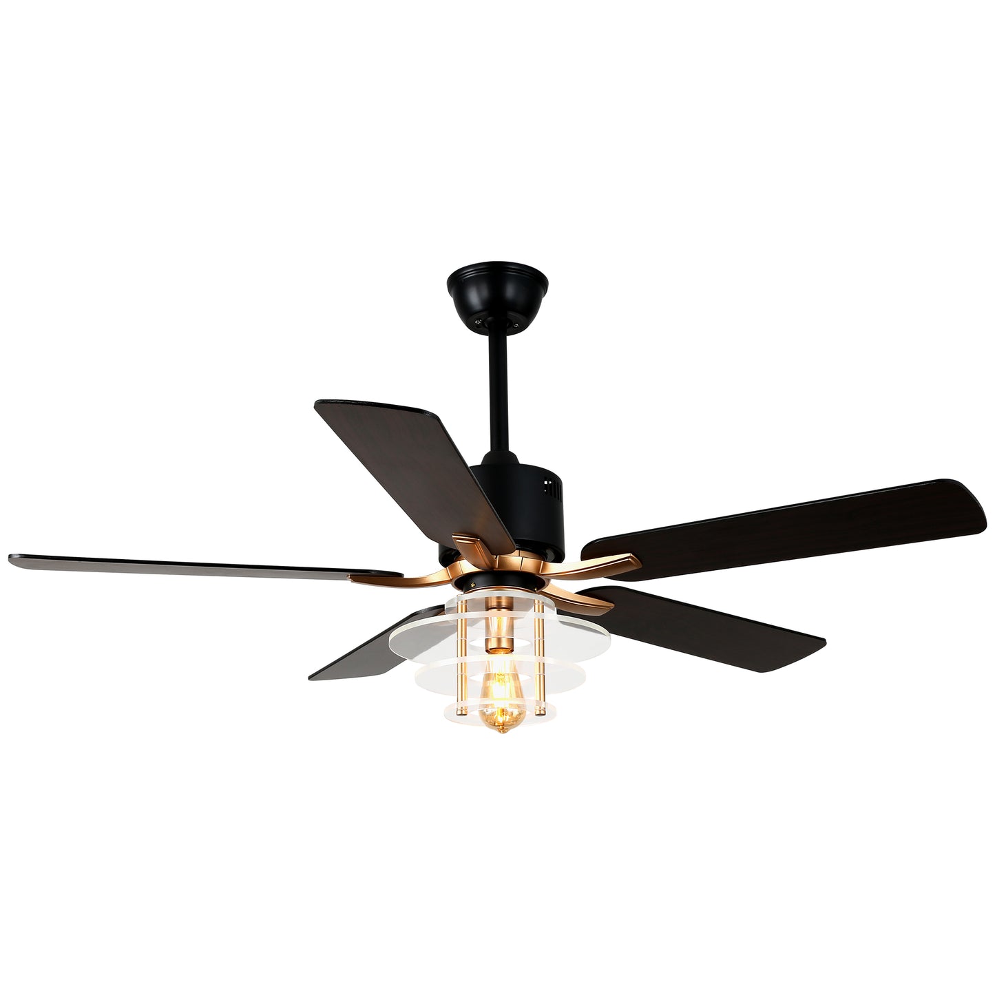 BellaDepot 52" Modern Black or Chrome Acrylic Shade Ceiling Fan with Remote Control, 5 Blades Standard Ceiling Fan with Lights - DC5222-B/C