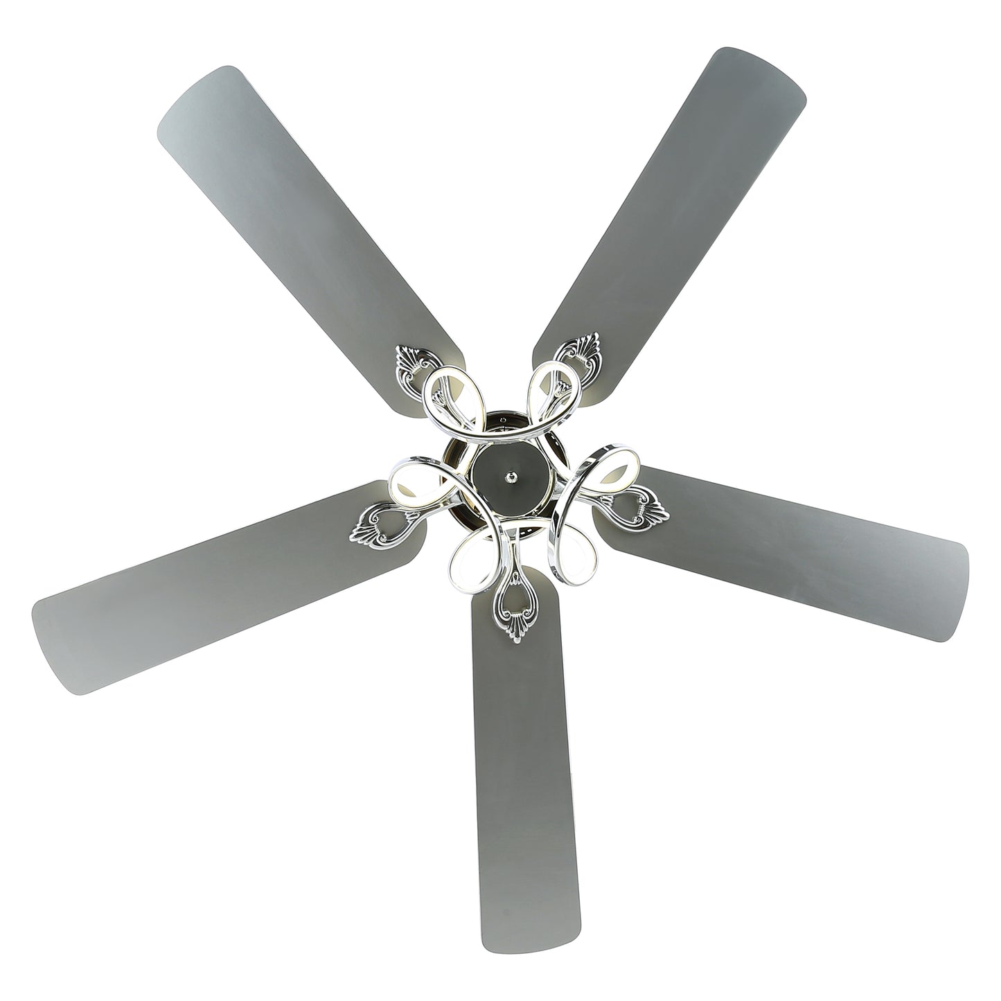 DC5217-BellaDepot 52" 5 Wooden Blades Black/Chrome Finish Modern Reversible Ceiling Fan with Remote and Light Kit Included, 6-speed Dimmable Ceiling Fan