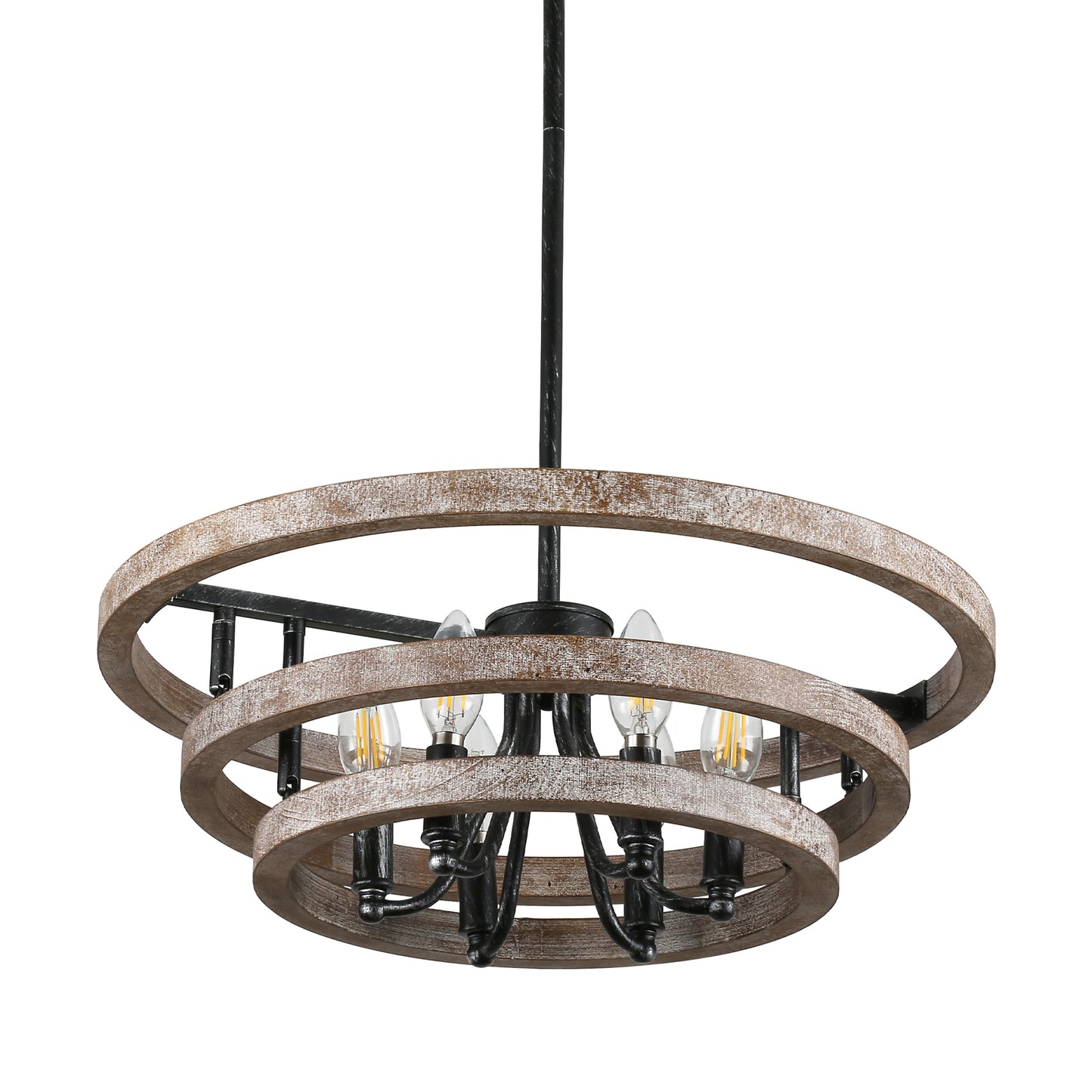 FC4111-BellaDepot Lights Classic Wood Chandelier, Height Adjustable Home Decoration Pendant Light