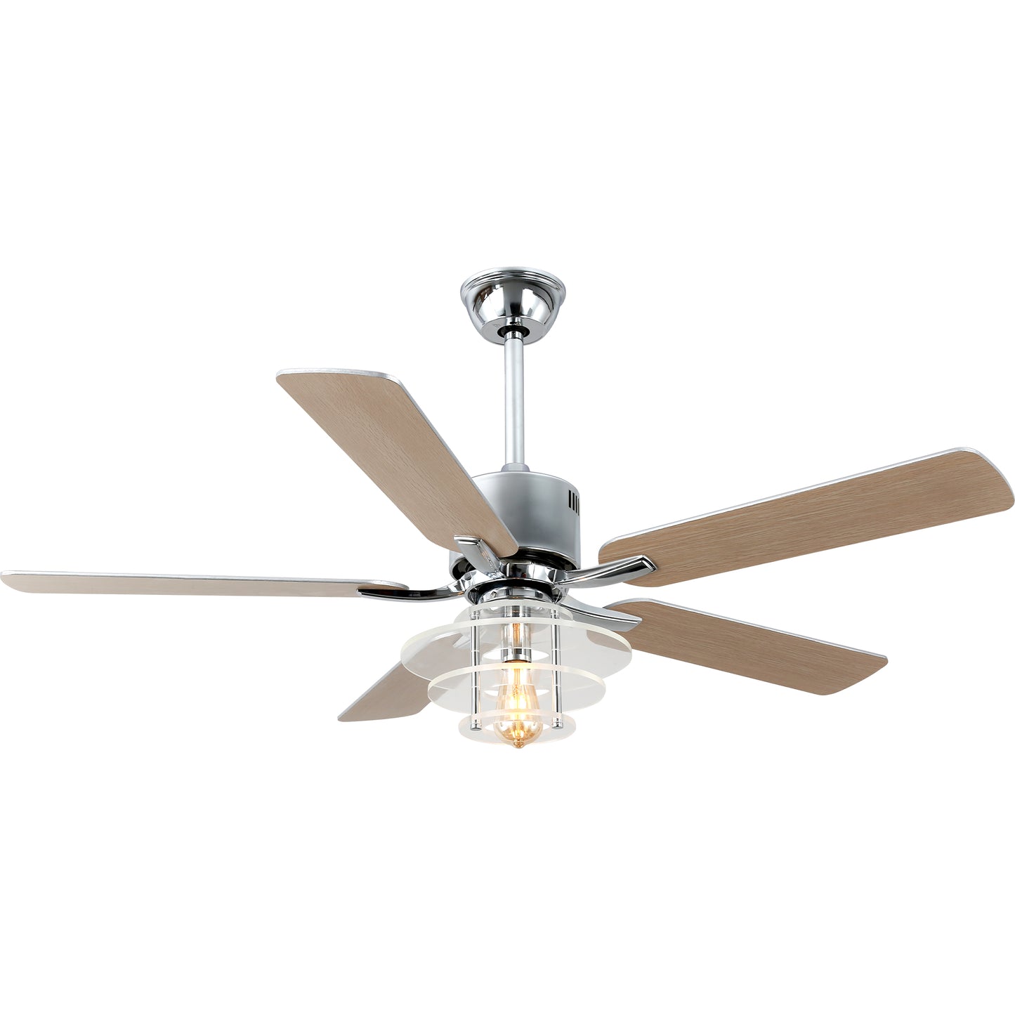 BellaDepot 52" Modern Black or Chrome Acrylic Shade Ceiling Fan with Remote Control, 5 Blades Standard Ceiling Fan with Lights - DC5222-B/C