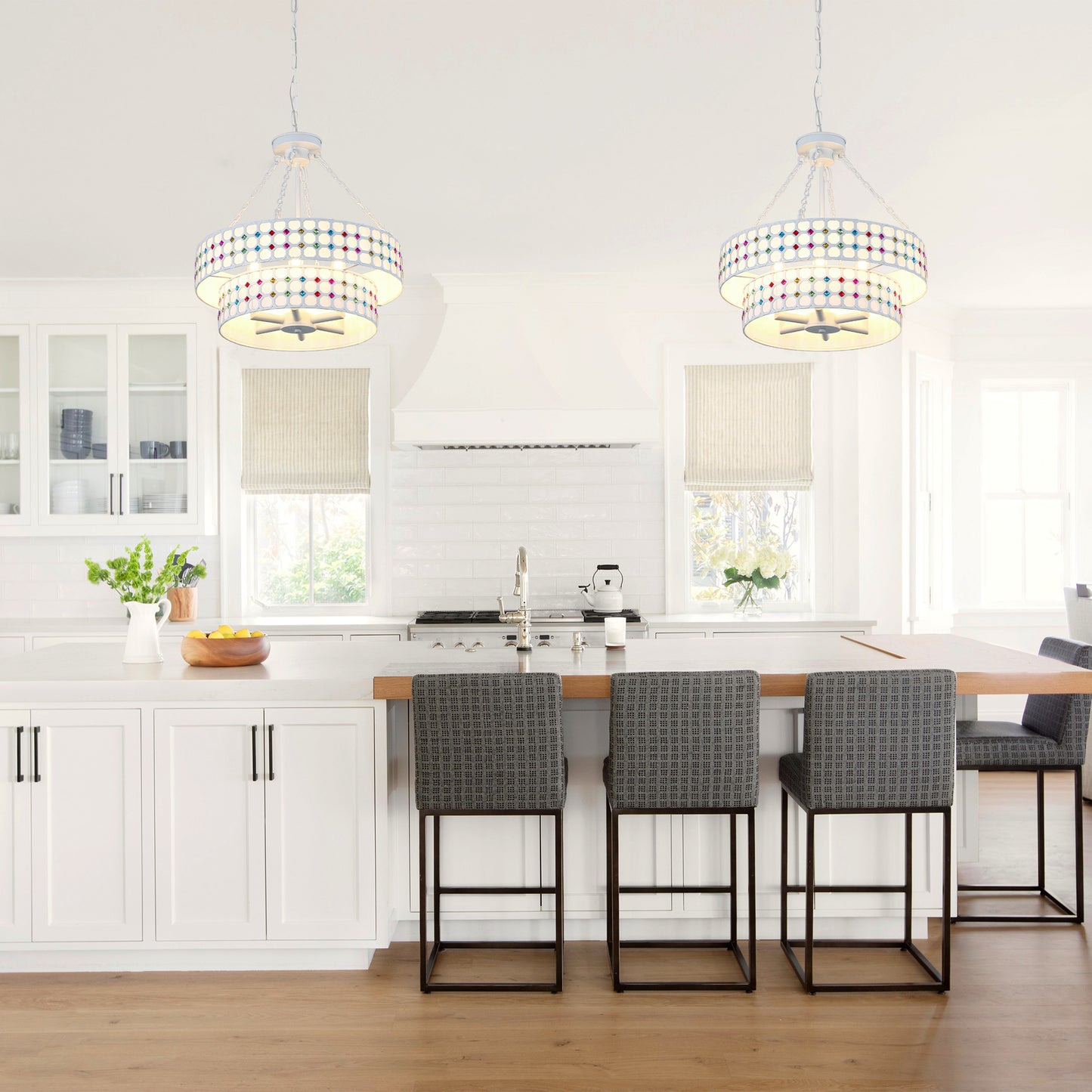 BD4083-BellaDepot 6 Lights Black/White Finish Vintage Chandelier, Home Decor Light Fixture with Adjustable Chain