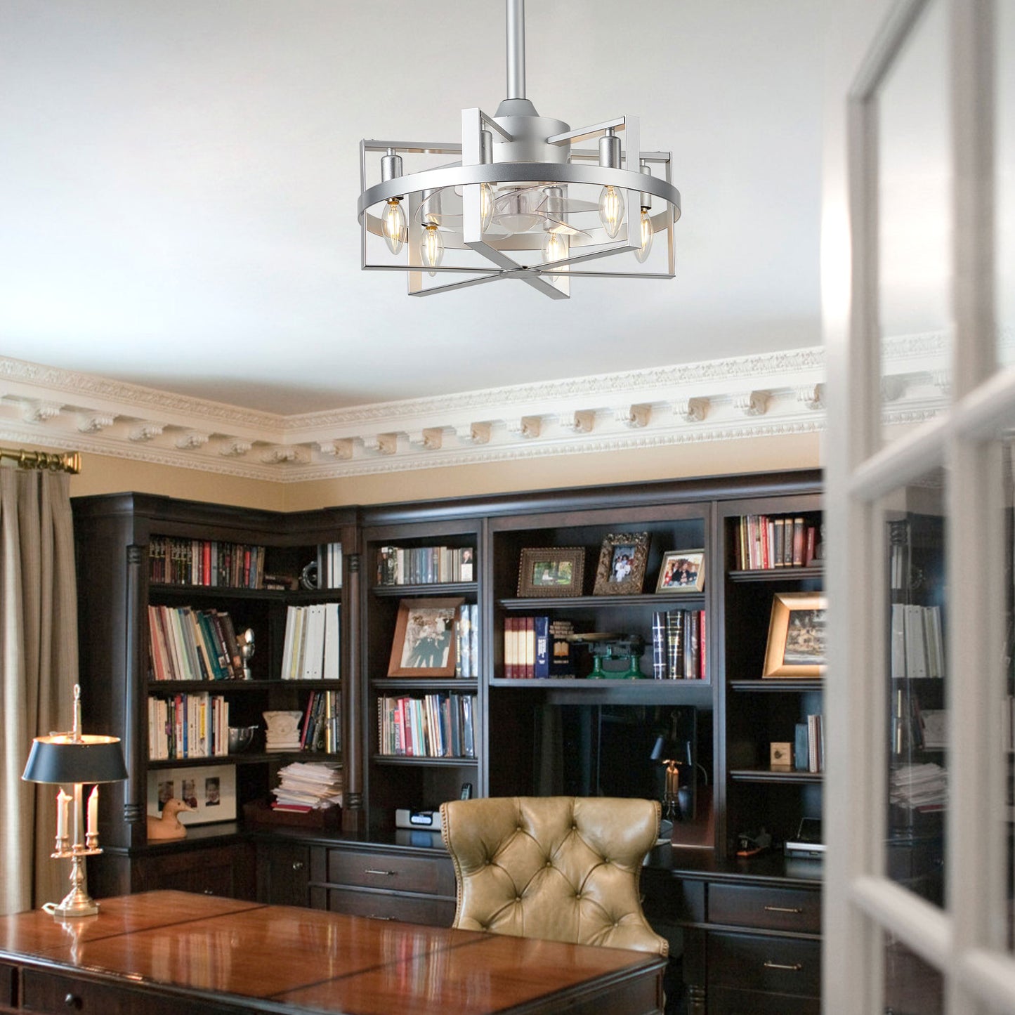 DC1816-BellaDepot 17.7" Black/Silver Industrial Caged Reversible Ceiling Fan with Remote and Lights, DC Motor Ceiling Fan