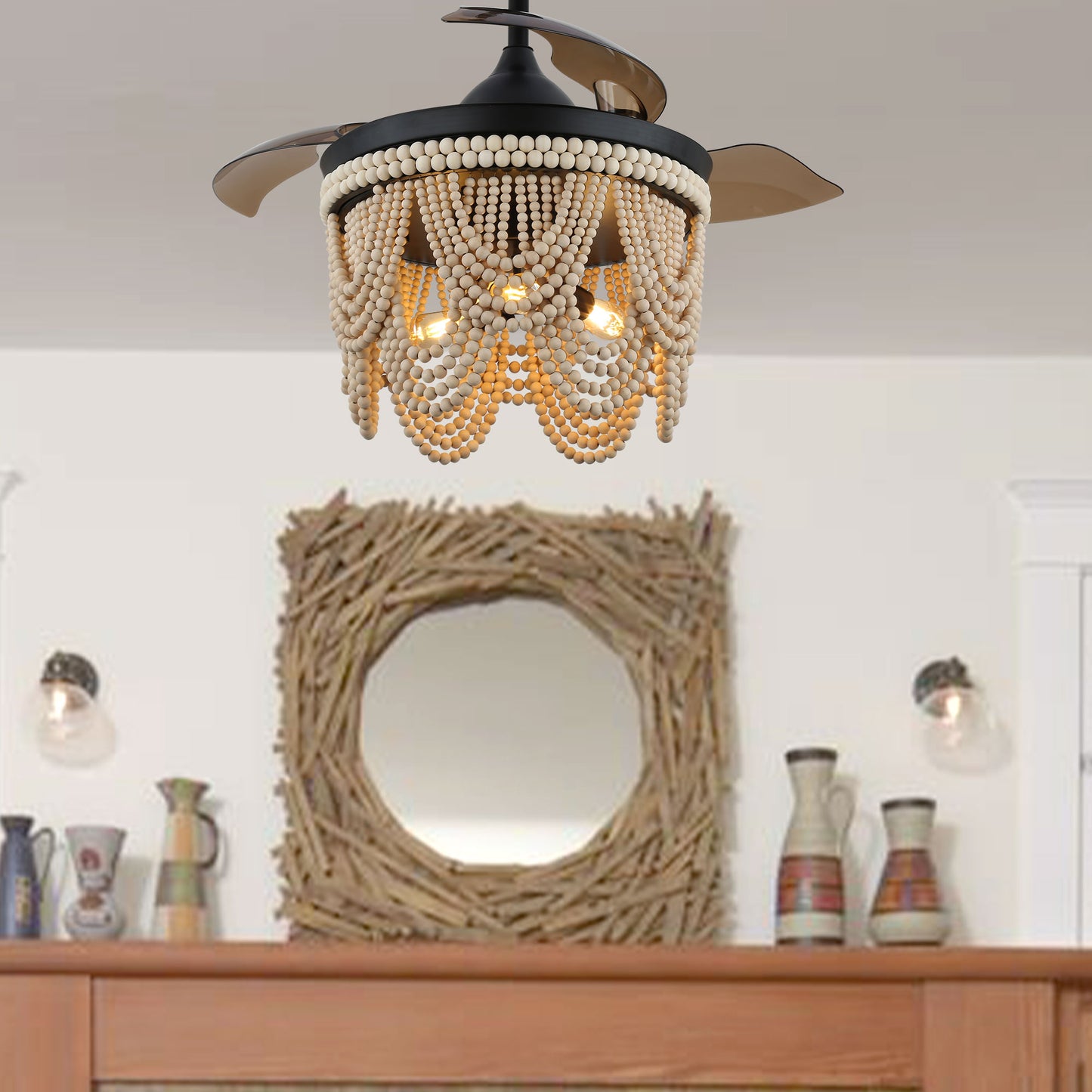 DC4265-BellaDepot 42" Gold/Black/White Retractable Reversible Ceiling Fan with Remote and 3 Lights