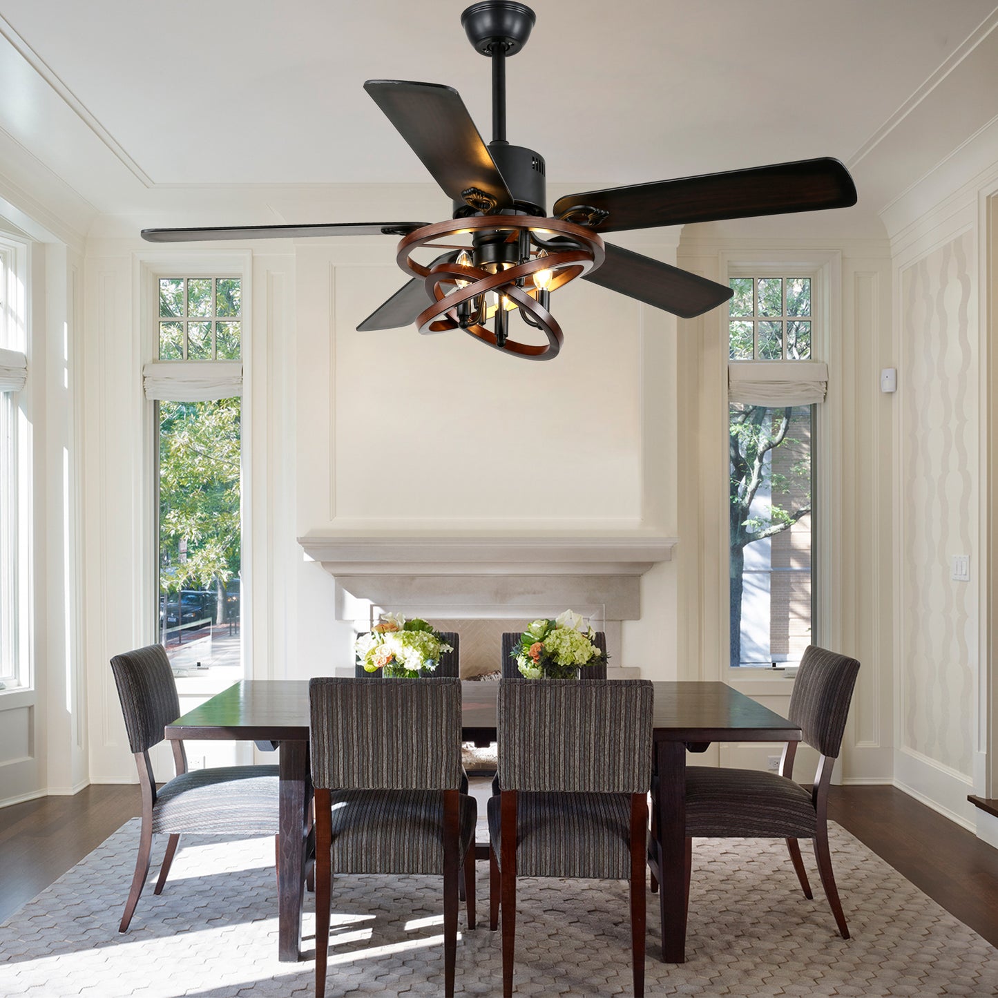 BellaDepot 52" Farmhouse Brown Ceiling Fan with Remote Control, 5 Blades Standard Ceiling Fan with Lights - DC5219
