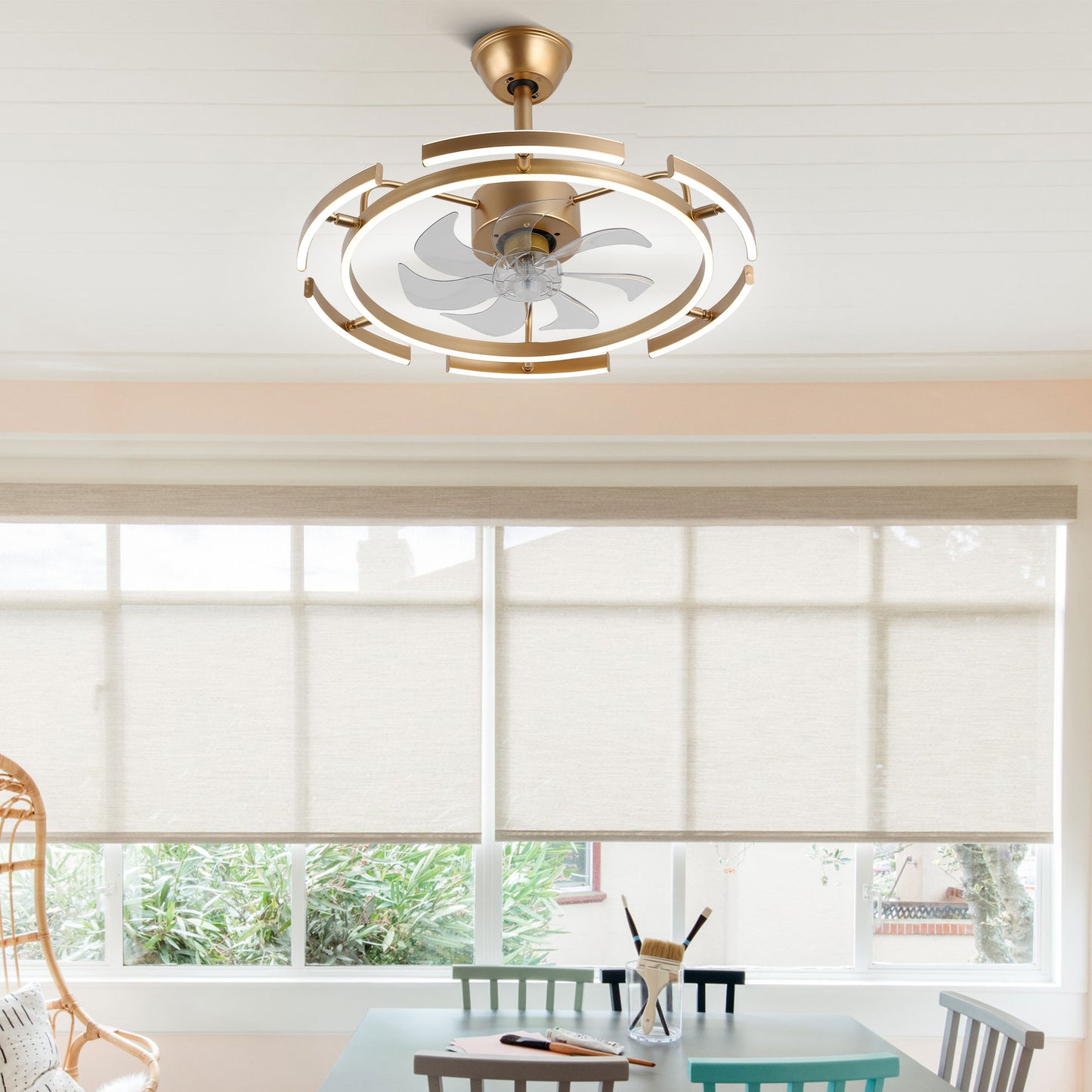 DC2405-BellaDepot 24.4" Black/Gold/White/Brown/Chrome DIY Shape Reversible Ceiling Fan with Remote and LED Light Kit Included