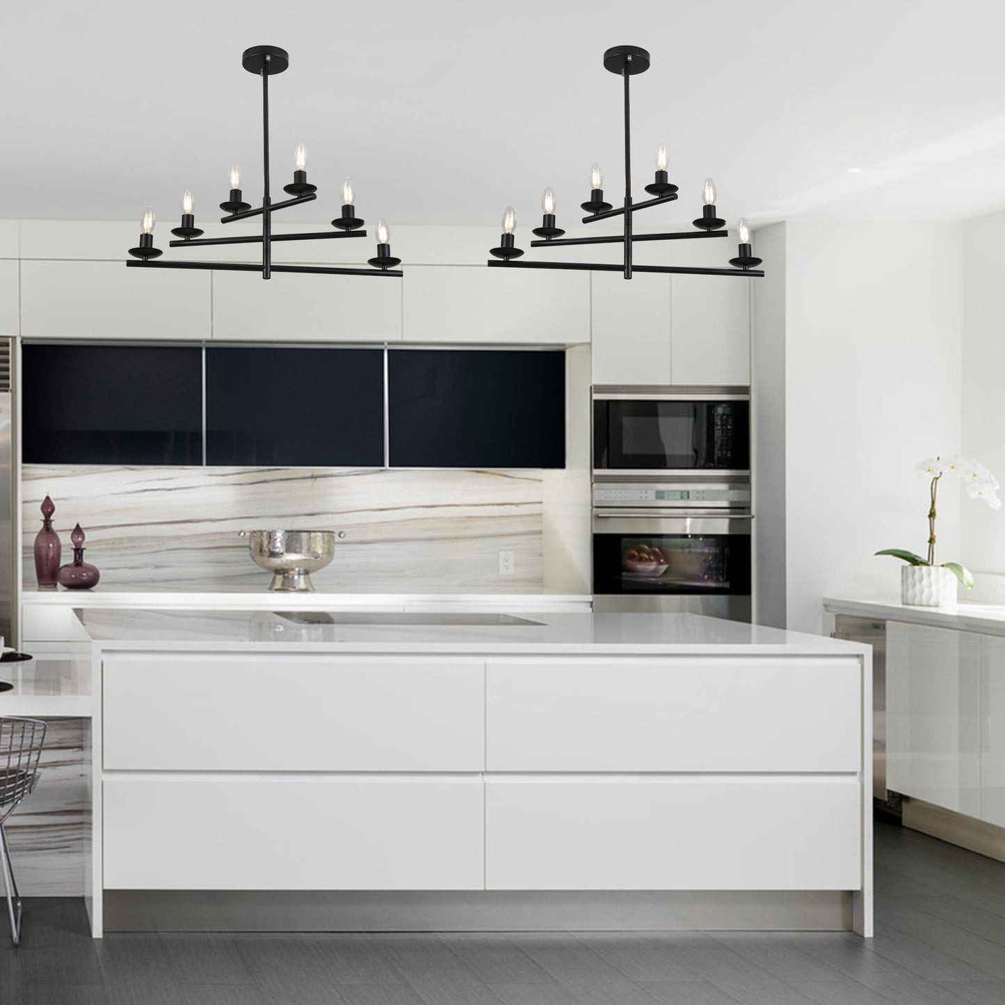 FC4088-6 Lights Black/Silver Finish Industrial Style Pendant Light, DIY Shape Linear Chandelier