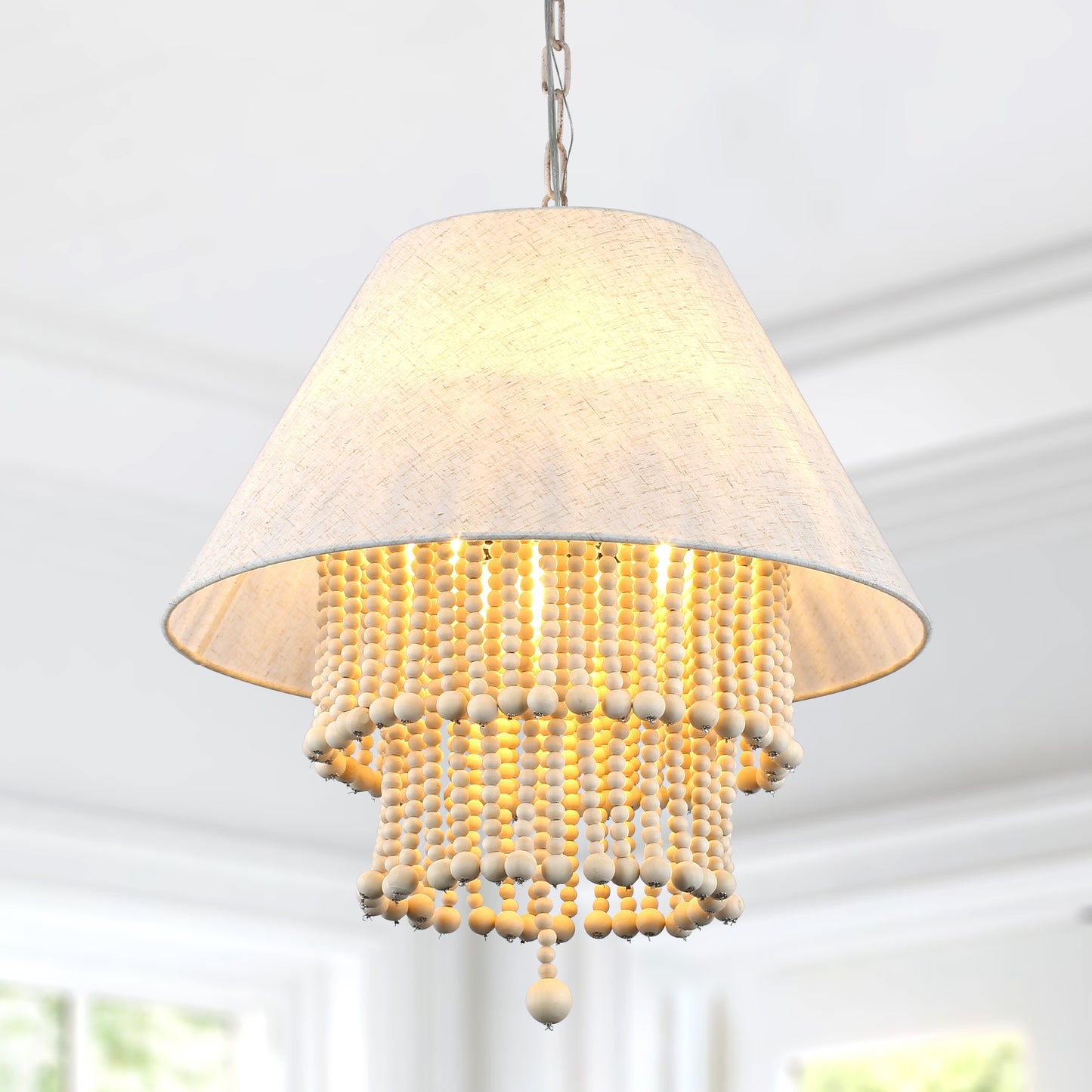 FC4113-3 Lights Fabric Chandelier, Height Adjustable Home Decoration Pendant Light, Kitchen Island Light