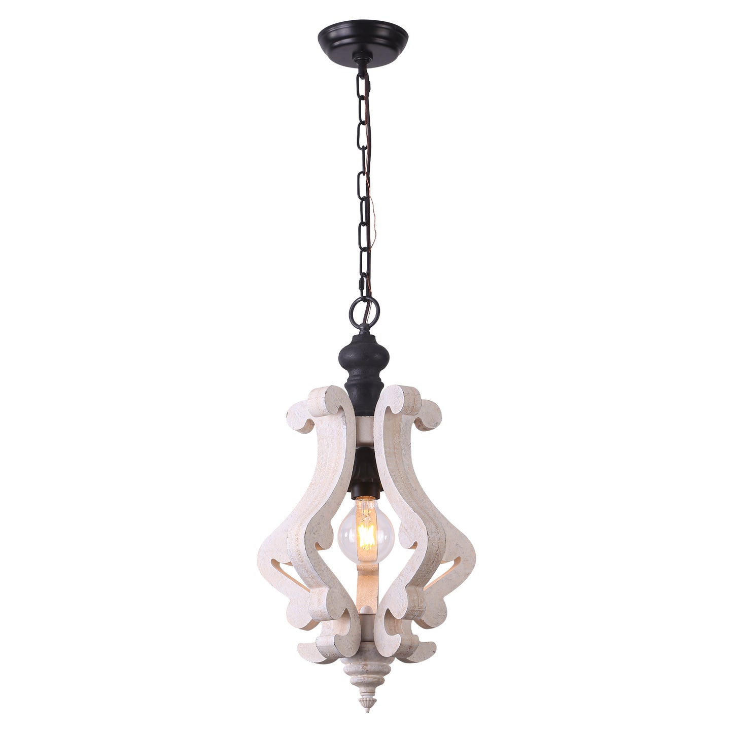 FC4001-BellaDepot 1 Light Distressed Wood/Distressed White/White Vintage Style Distressed Wood Chandelier with Adjustable Chain