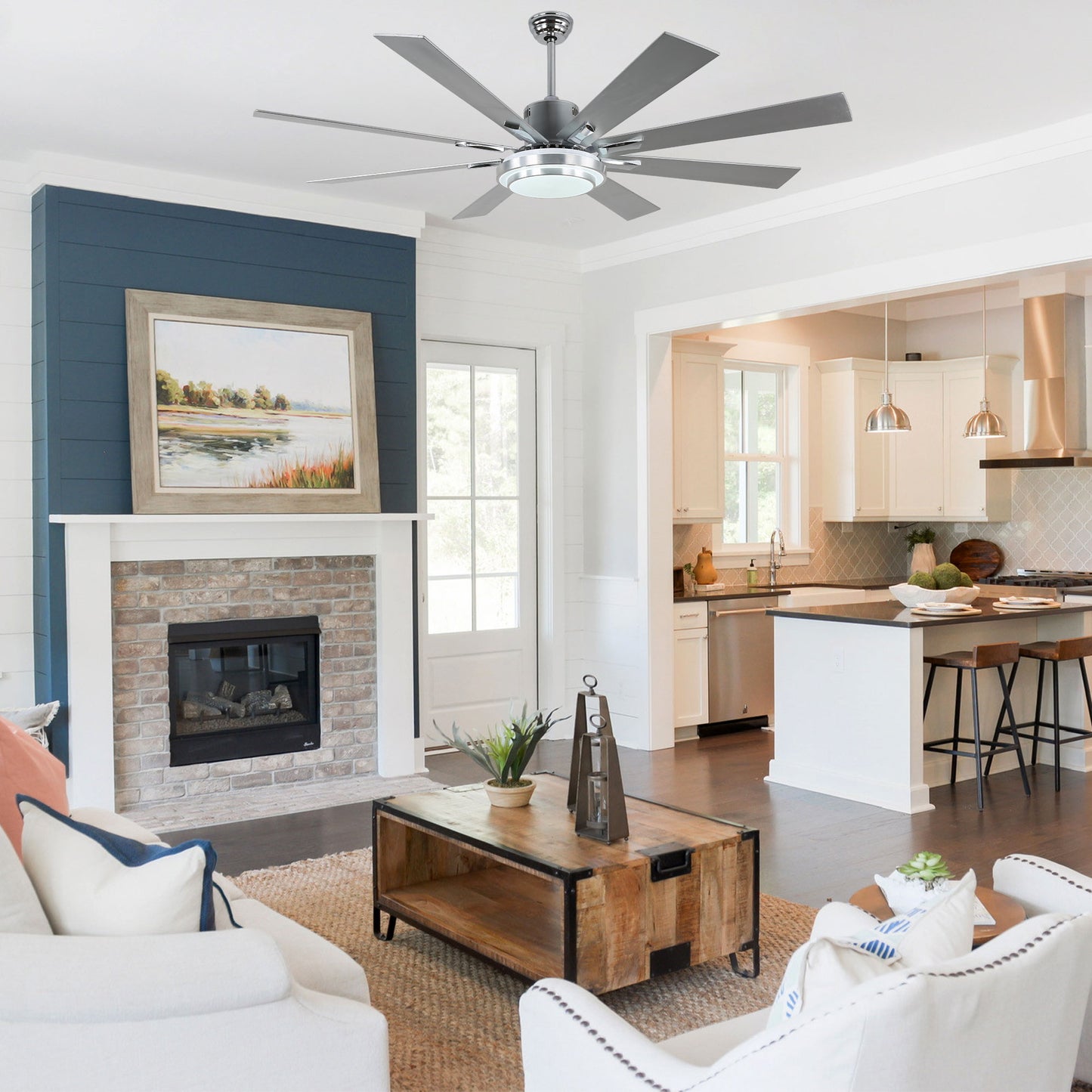 DC7206-BellaDepot 72" Black/Silver/Gold Finish Modern Urban Wood Reversible Ceiling Fan with Remote and LED Light Kit Included, Large Size Ceiling Fan