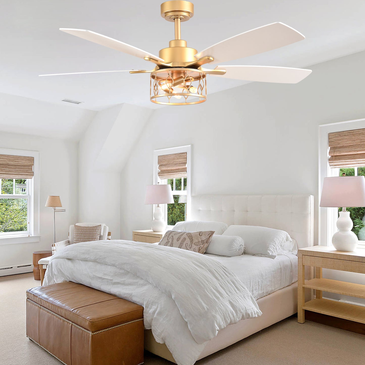 DC255201-G-BellaDepot 52" Golden Light Luxury Modern Style Ceiling Fan with Silver Blades, Remote-controlled 6 Speeds Fan with Lights for Large Room