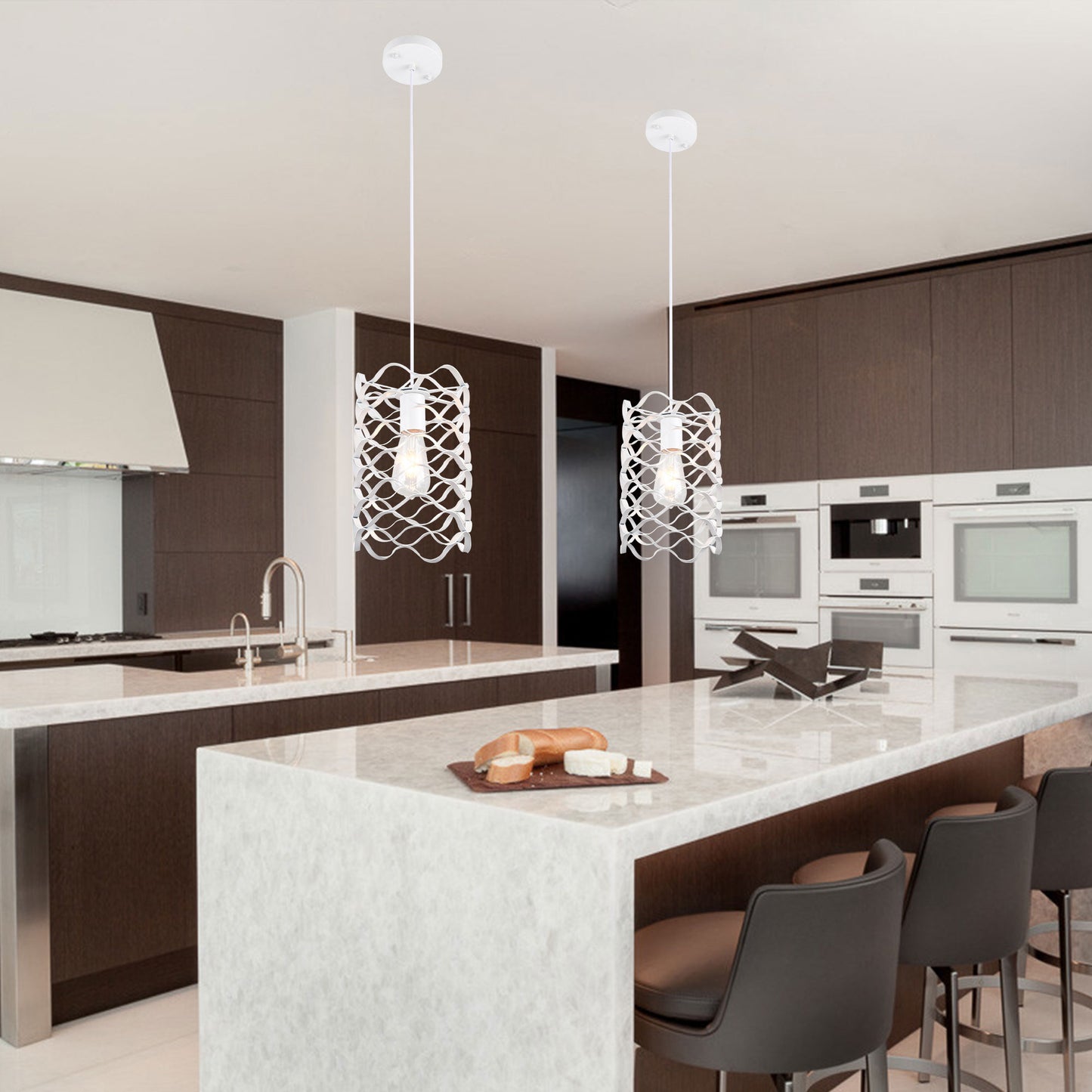 FC4080-1 Light White Finish Modern Industrial Style Home Pendant Light