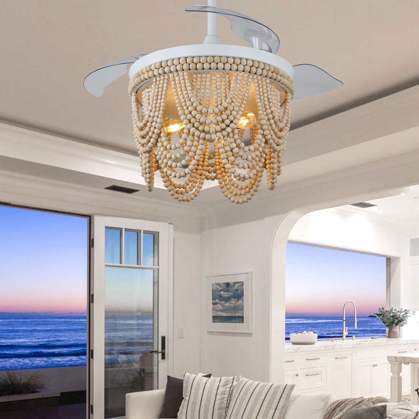 DC4265-BellaDepot 42" Gold/Black/White Retractable Reversible Ceiling Fan with Remote and 3 Lights