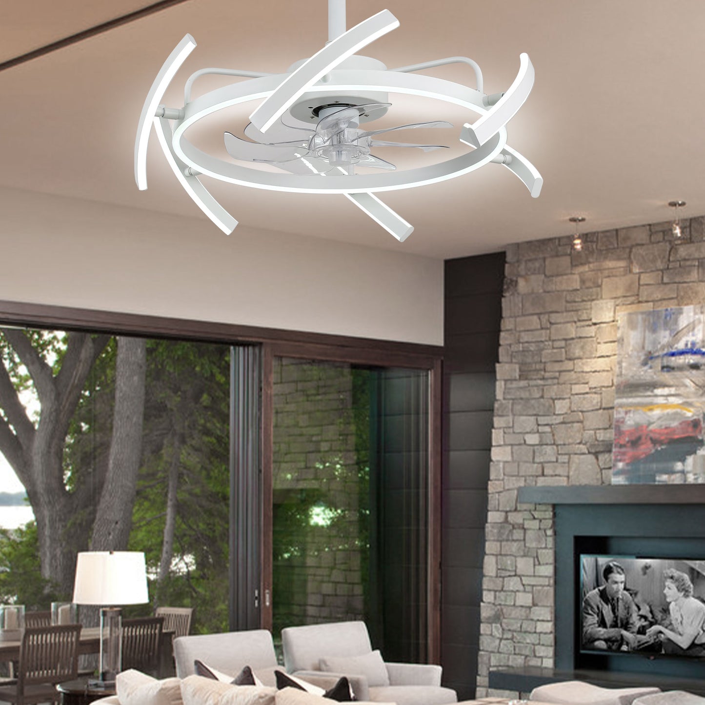 DC2405-BellaDepot 24.4" Black/Gold/White/Brown/Chrome DIY Shape Reversible Ceiling Fan with Remote and LED Light Kit Included
