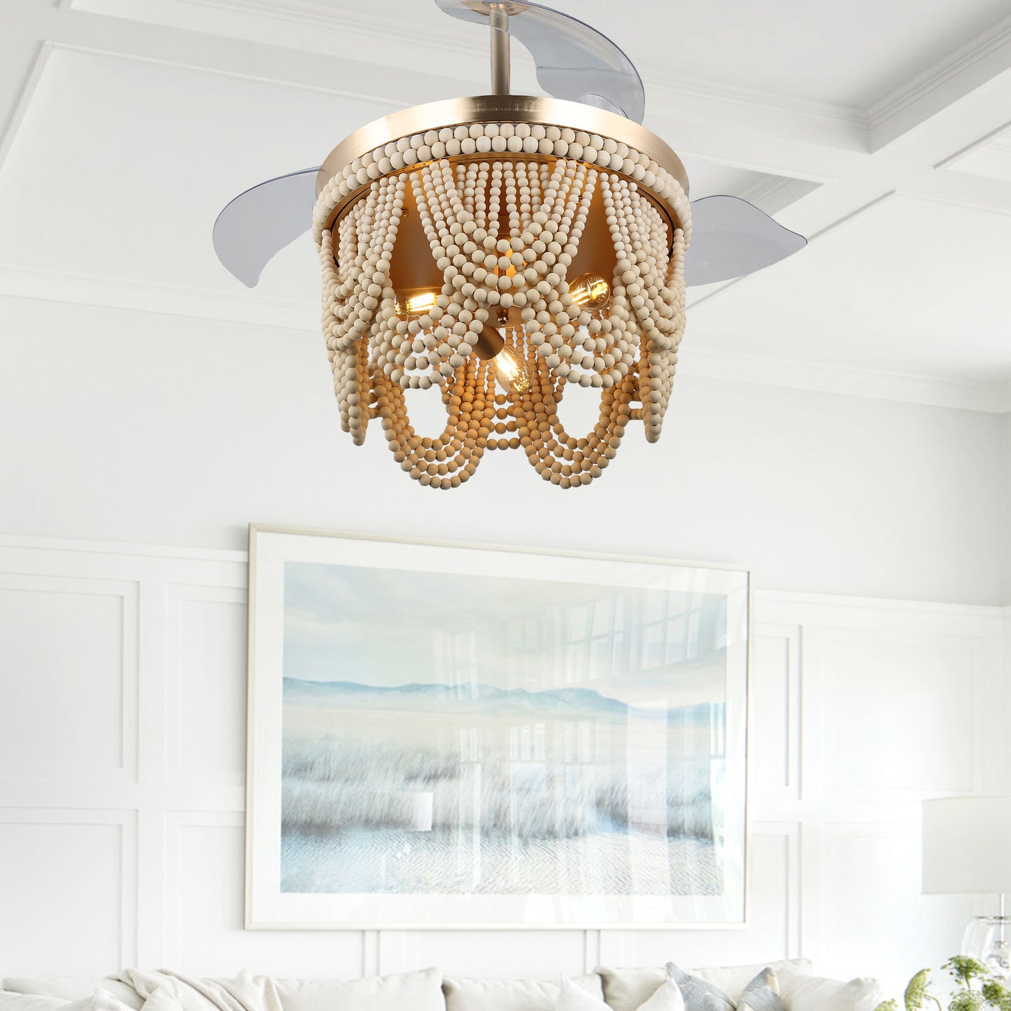 DC4265-BellaDepot 42" Gold/Black/White Retractable Reversible Ceiling Fan with Remote and 3 Lights