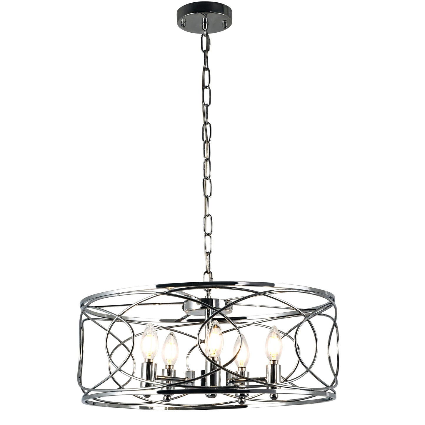 FC4078-BellaDepot 5 Lights Black/Silver Finish Simple Linear Metal Caged Chandelier, Geometric Pendant Light with and Adjustable Chain