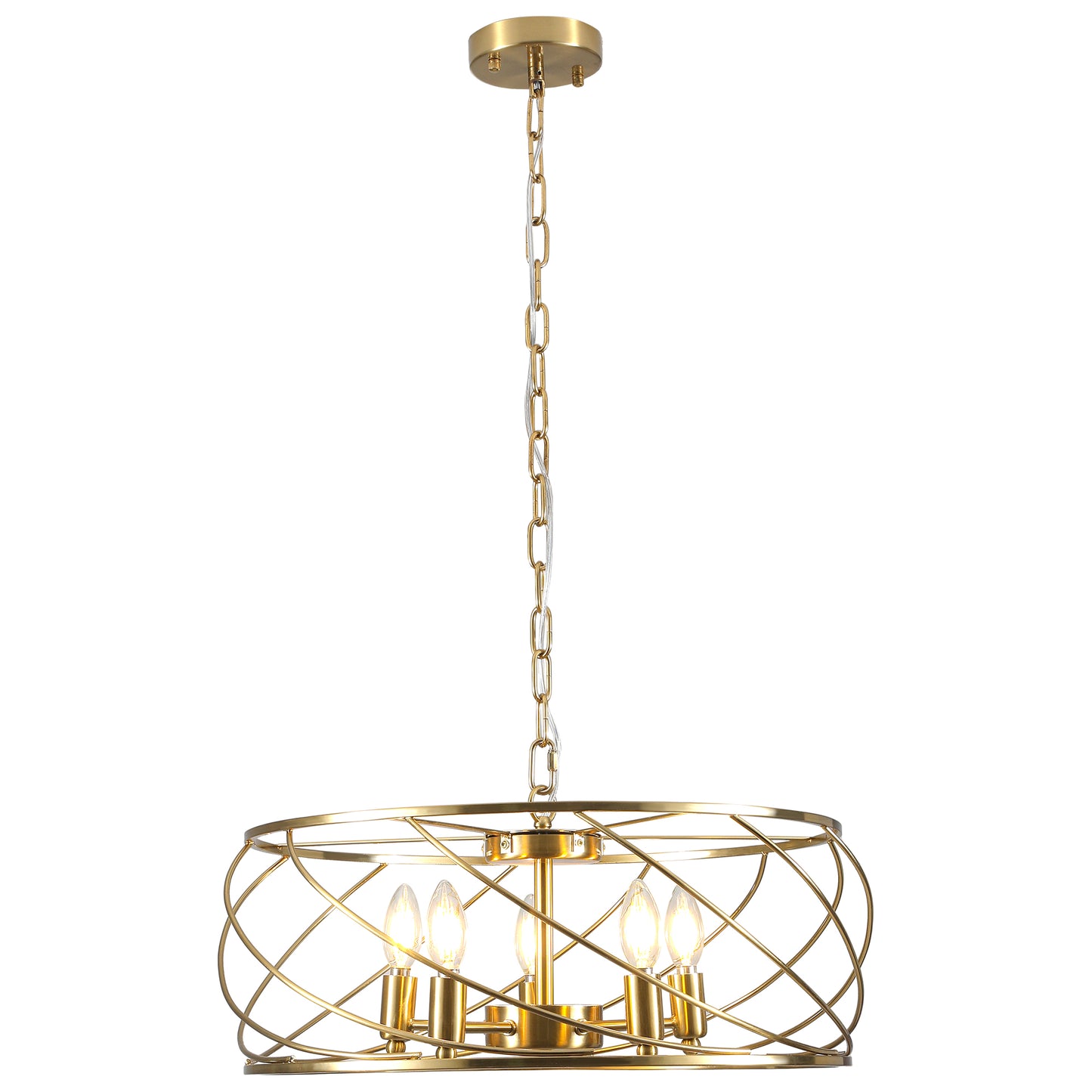 FC4077-BellaDepot 5 Lights Black/Silver/Gold Finish Modern Urban Metal Caged Chandelier, Geometric Linear Pendant Light with Adjustable Chain