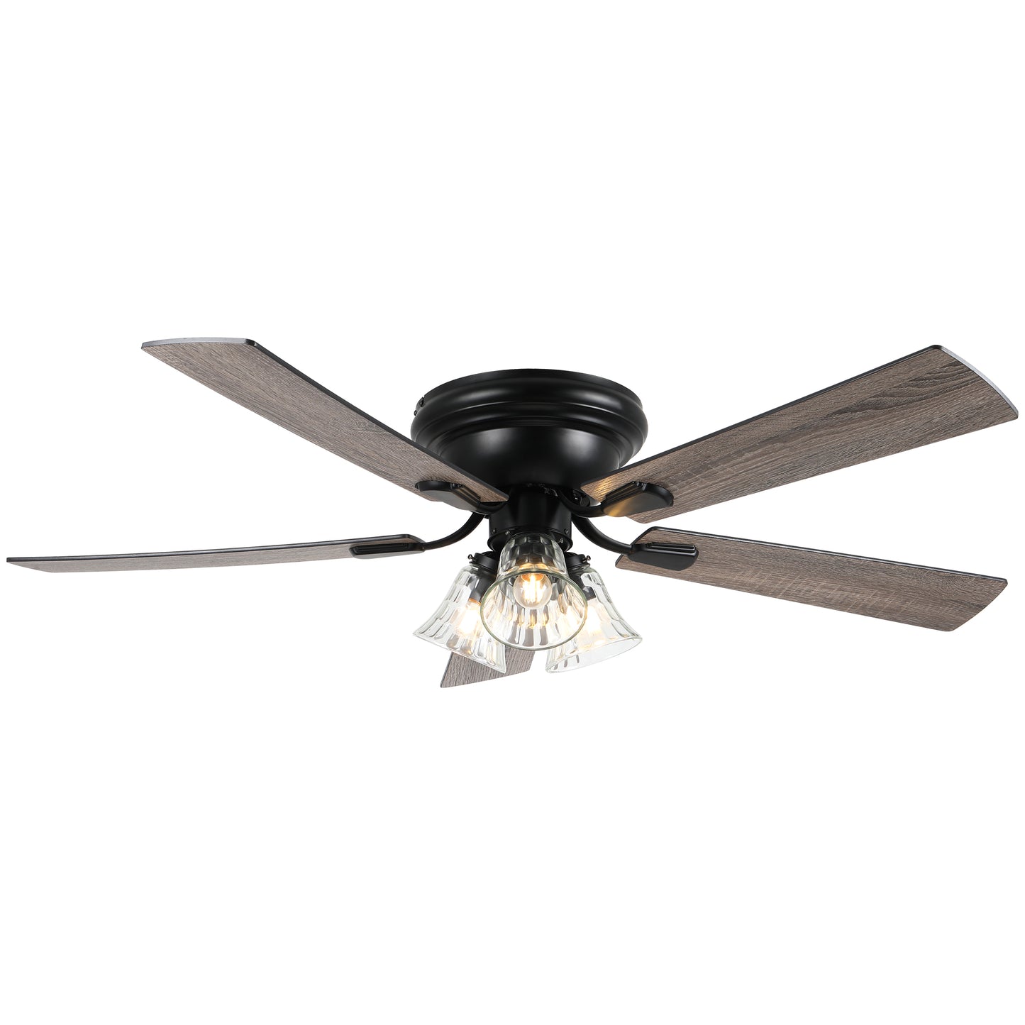 DC5215GED-BellaDepot 52" 5 Wooden Blades Retro Reversible Flush Mounted Ceiling Fan with Remote and Lights, 6-speed Large Size Ceiling Fan