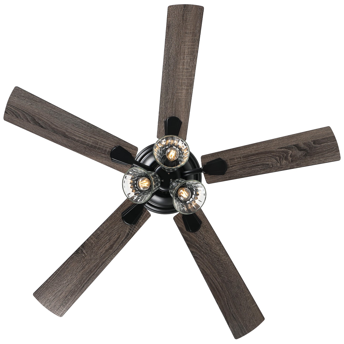 DC5215GED-BellaDepot 52" 5 Wooden Blades Retro Reversible Flush Mounted Ceiling Fan with Remote and Lights, 6-speed Large Size Ceiling Fan