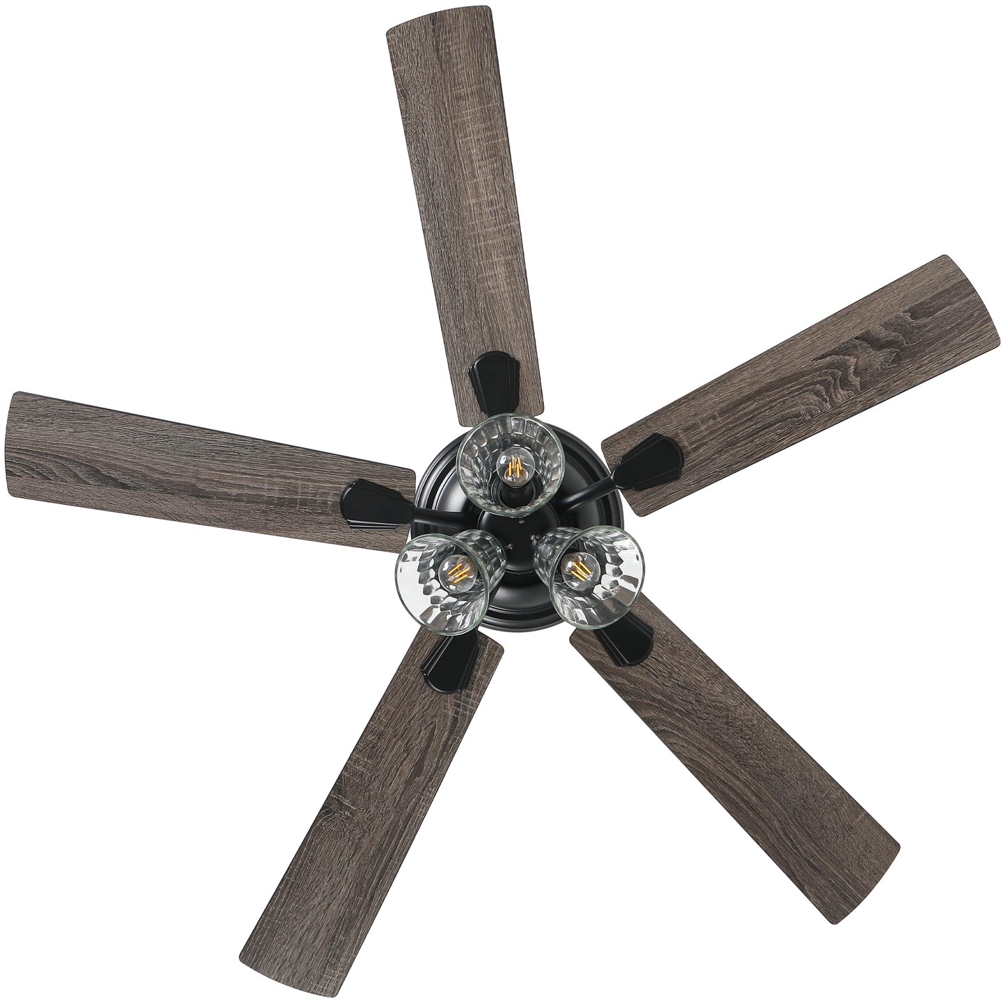 DC5215GED-BellaDepot 52" 5 Wooden Blades Retro Reversible Flush Mounted Ceiling Fan with Remote and Lights, 6-speed Large Size Ceiling Fan