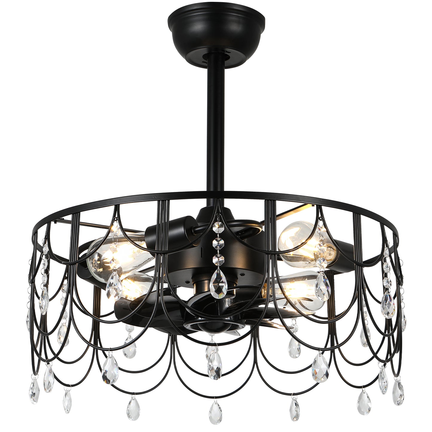 DC2105-20.8" Black/Silver Finish Luxury Crystal Reversible Ceiling Fan with Remote and 4 Lights, 6-speed Bladeless Ceiling Fan