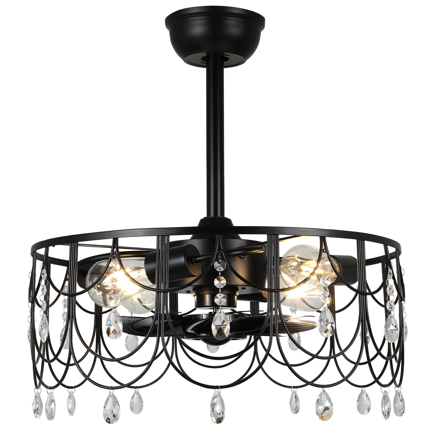 DC2105-20.8" Black/Silver Finish Luxury Crystal Reversible Ceiling Fan with Remote and 4 Lights, 6-speed Bladeless Ceiling Fan
