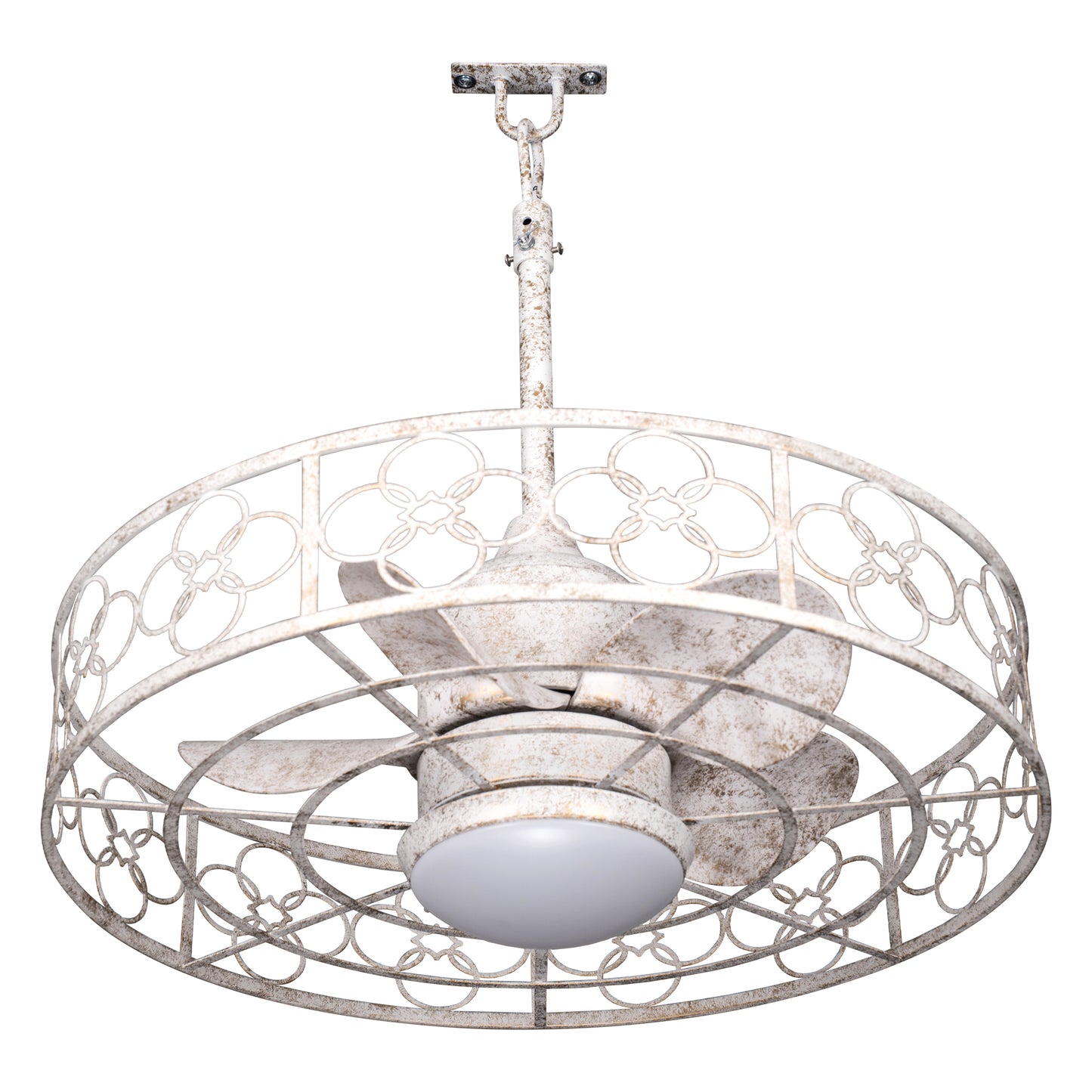 HW2036-BellaDepot 23.6" Distressed White Outdoor Ceiling Fan with Remote and LED Lights, DC Motor 6 Speeds Ceiling Fan