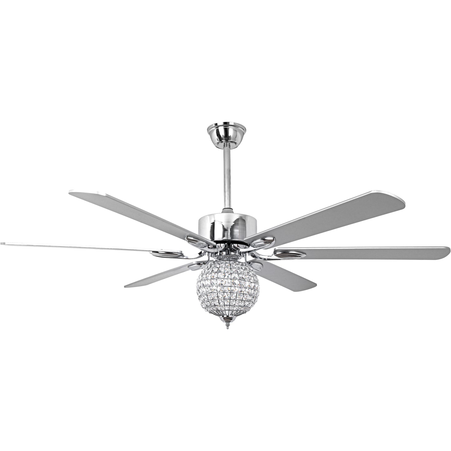 BellaDepot 65" Luxury Crystal Ball Chrome Large Size Ceiling Fan with Remote Control, Silent Motor 6 Speeds Straight Leaf Fan with LED Lights - DC6509