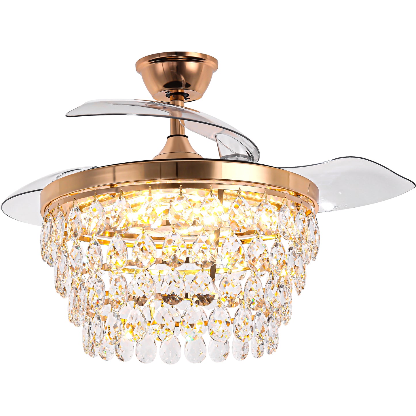 DC4270-BellaDepot 42" Silver or Gold Crystal Chandelier Ceiling Fan with Remote and Lights, Retractable Blades Ceiling Fan