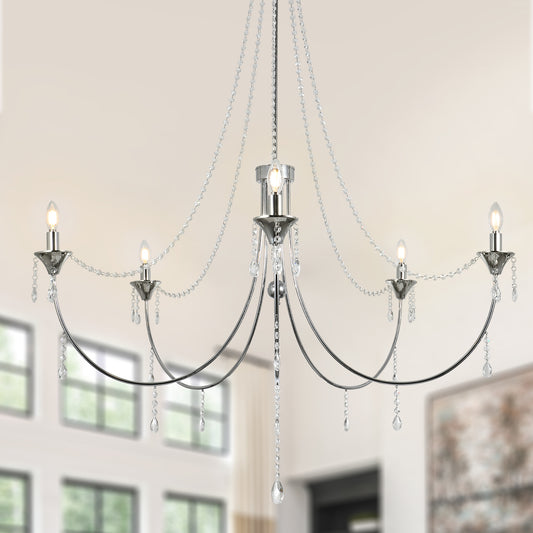FC4090-BellaDepot 5 Lights Empire Luxury Crystal Chandelier, Height Adjustable Home Decoration Pendant Light