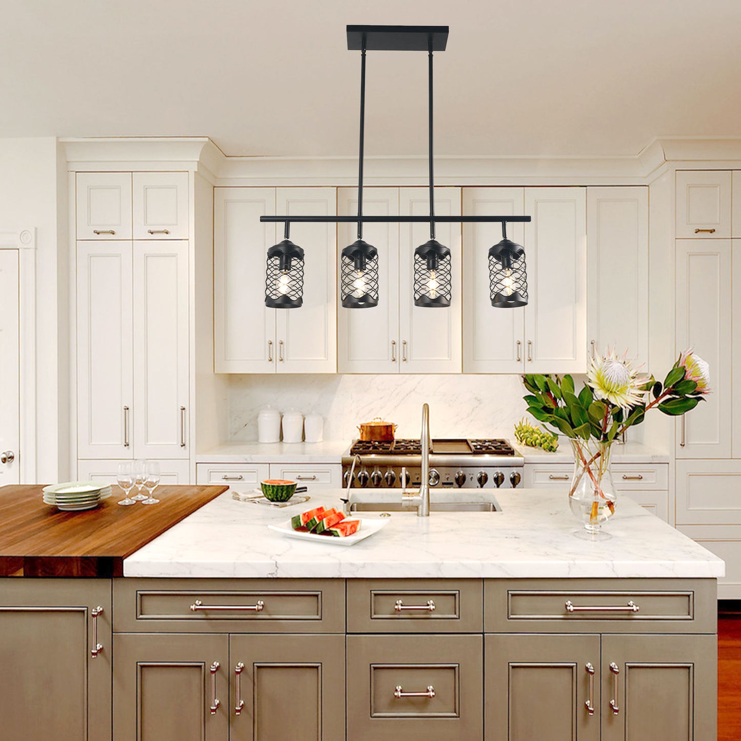 FC4082-4 Lights Modern Industrial Style Kitchen Island Lighting with Adjustable Lamp Head