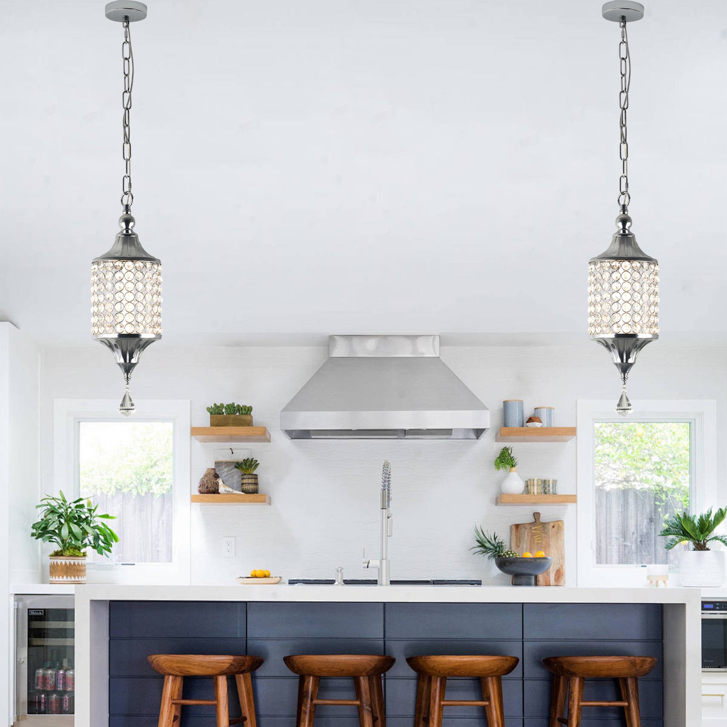 FC4075-LED Glamorous Luxury Crystal Geometric Chandelier, Height Adjustable Pendant Light