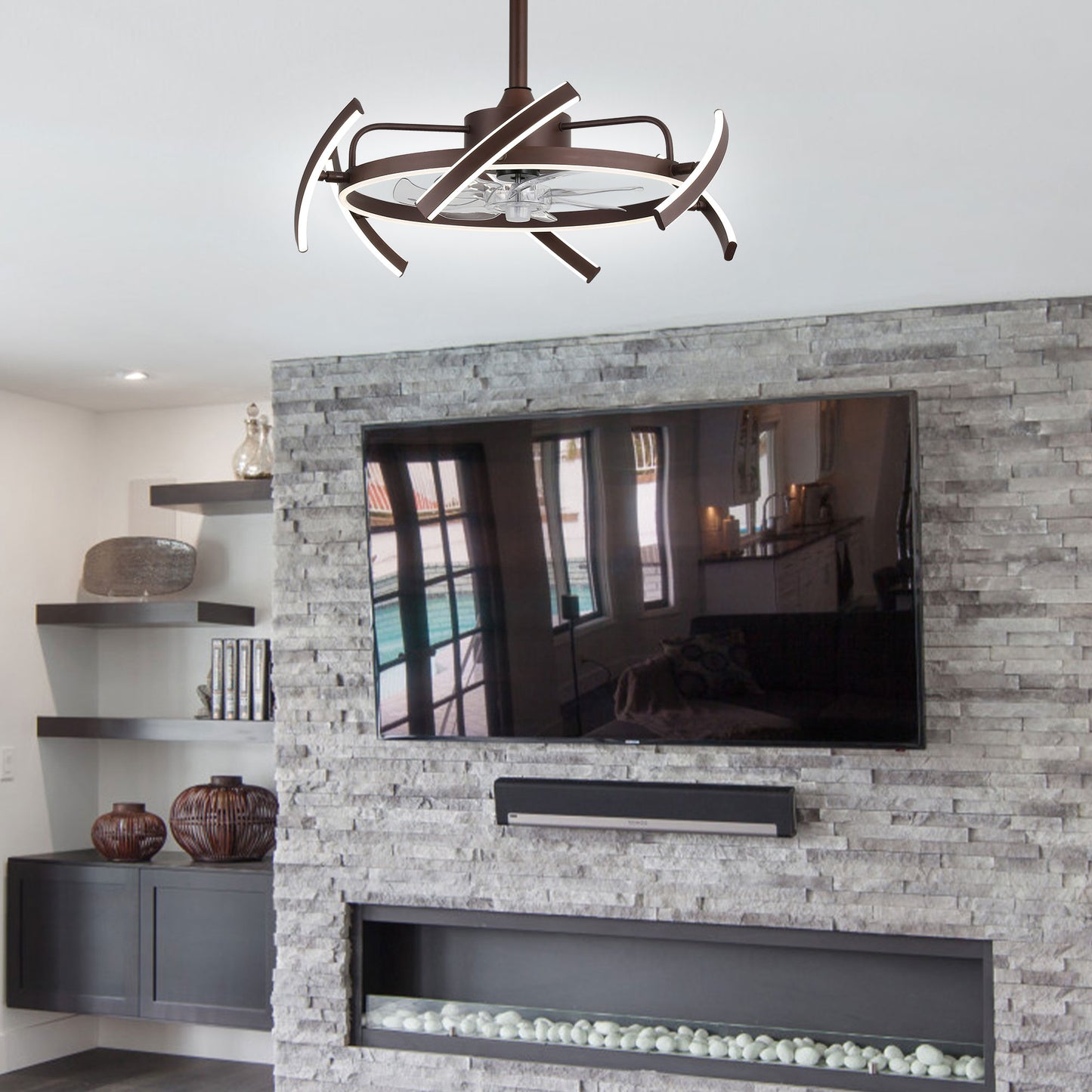 DC2405-BellaDepot 24.4" Black/Gold/White/Brown/Chrome DIY Shape Reversible Ceiling Fan with Remote and LED Light Kit Included