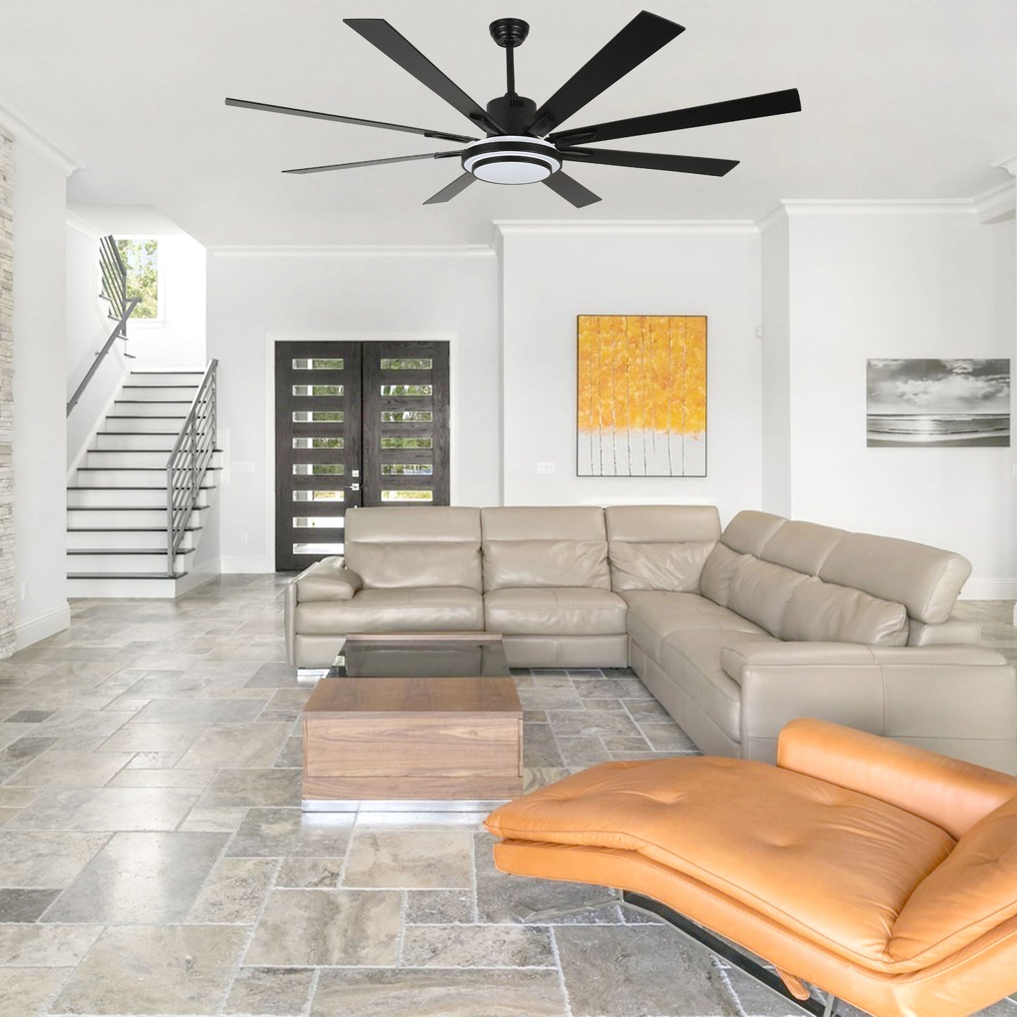 DC7206-BellaDepot 72" Black/Silver/Gold Finish Modern Urban Wood Reversible Ceiling Fan with Remote and LED Light Kit Included, Large Size Ceiling Fan