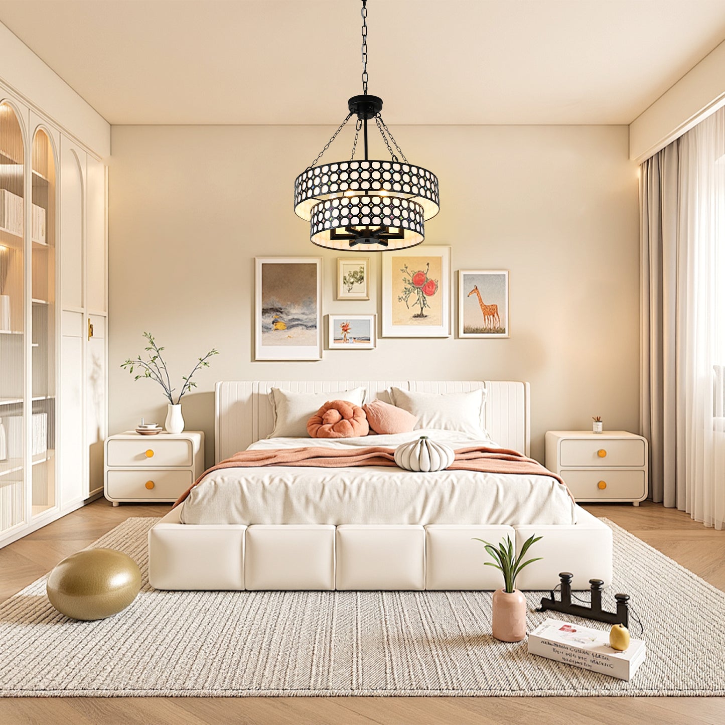 BD4083-BellaDepot 6 Lights Black/White Finish Vintage Chandelier, Home Decor Light Fixture with Adjustable Chain