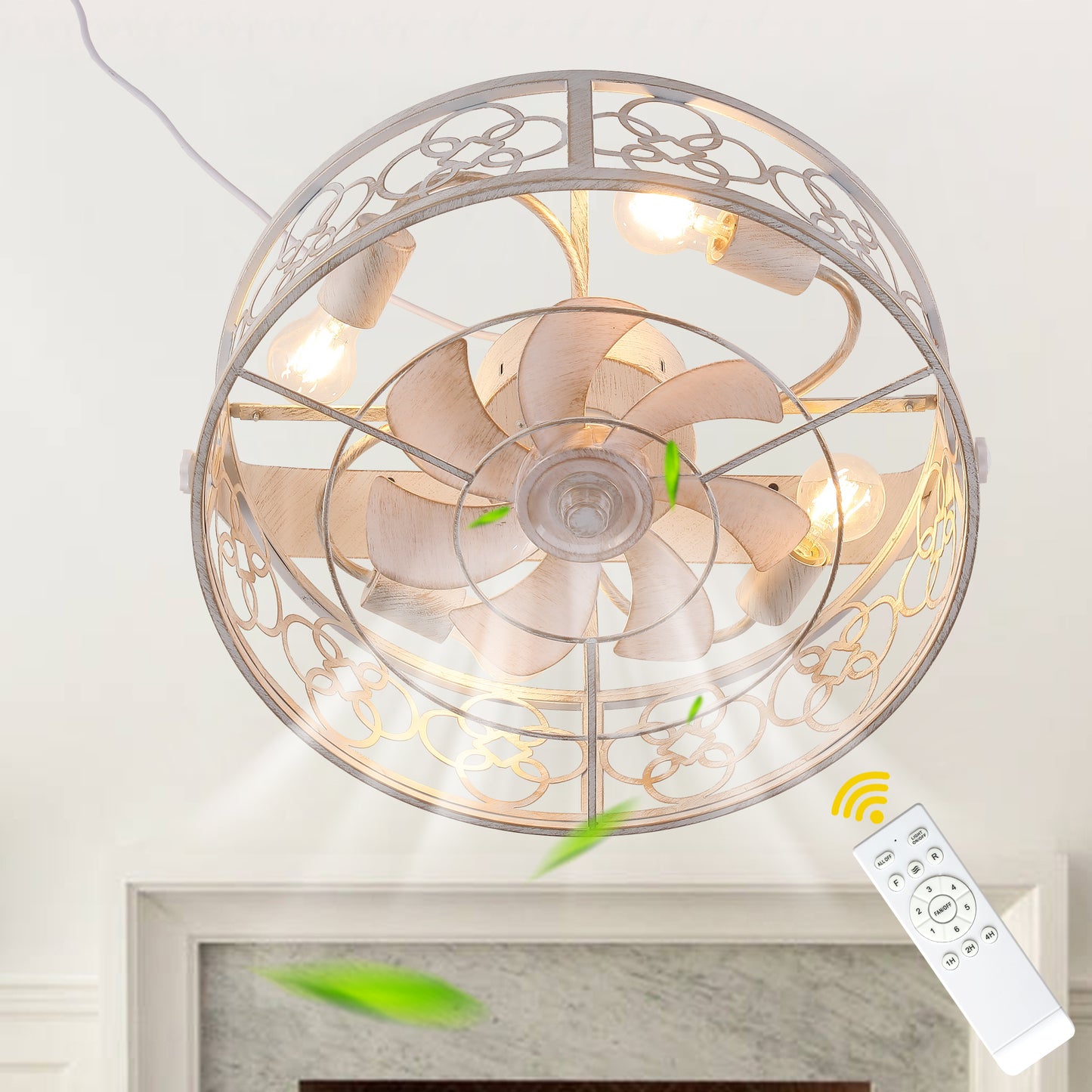 DC2036-BellaDepot 23" Metal Caged Ceiling Fan with Remote Control, Wall Mounted or Ceiling Mounted Fan with Bulb Base