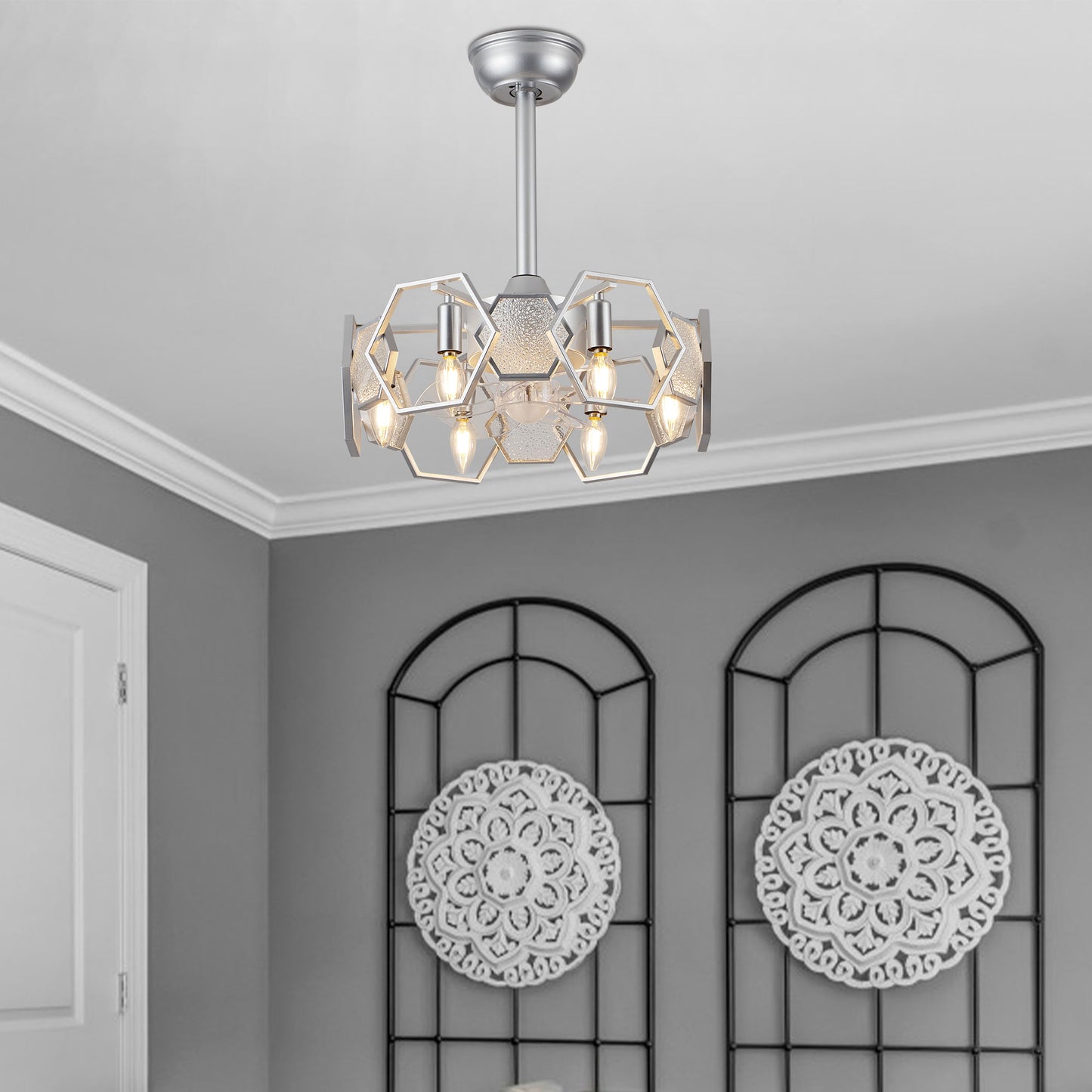 DC1903-BellaDepot 18.9" Gold/Black/Silver Finish Geometric Reversible Ceiling Fan with 6 Lights and Remote